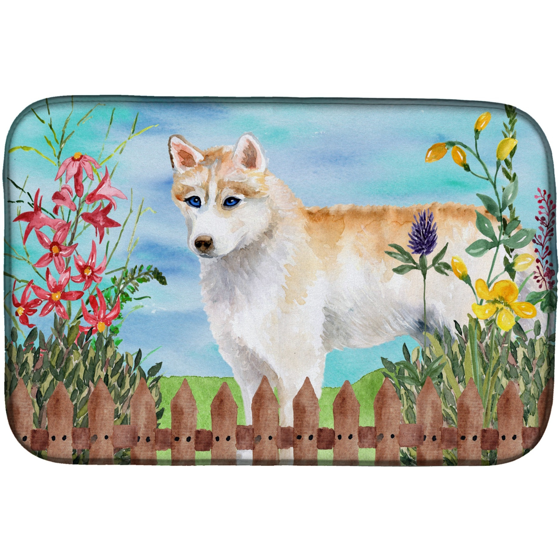 &quotCaroline's Treasures Siberian Husky Spring Dish Drying Mat, 14"" x 21"""