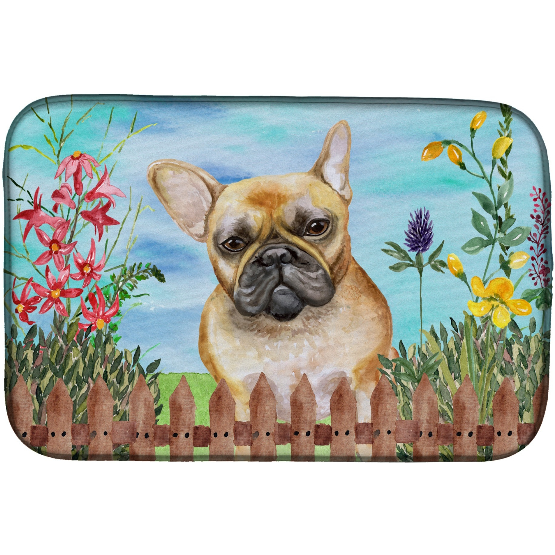 &quotCaroline's Treasures French Bulldog Spring Dish Drying Mat, 14"" x 21"""