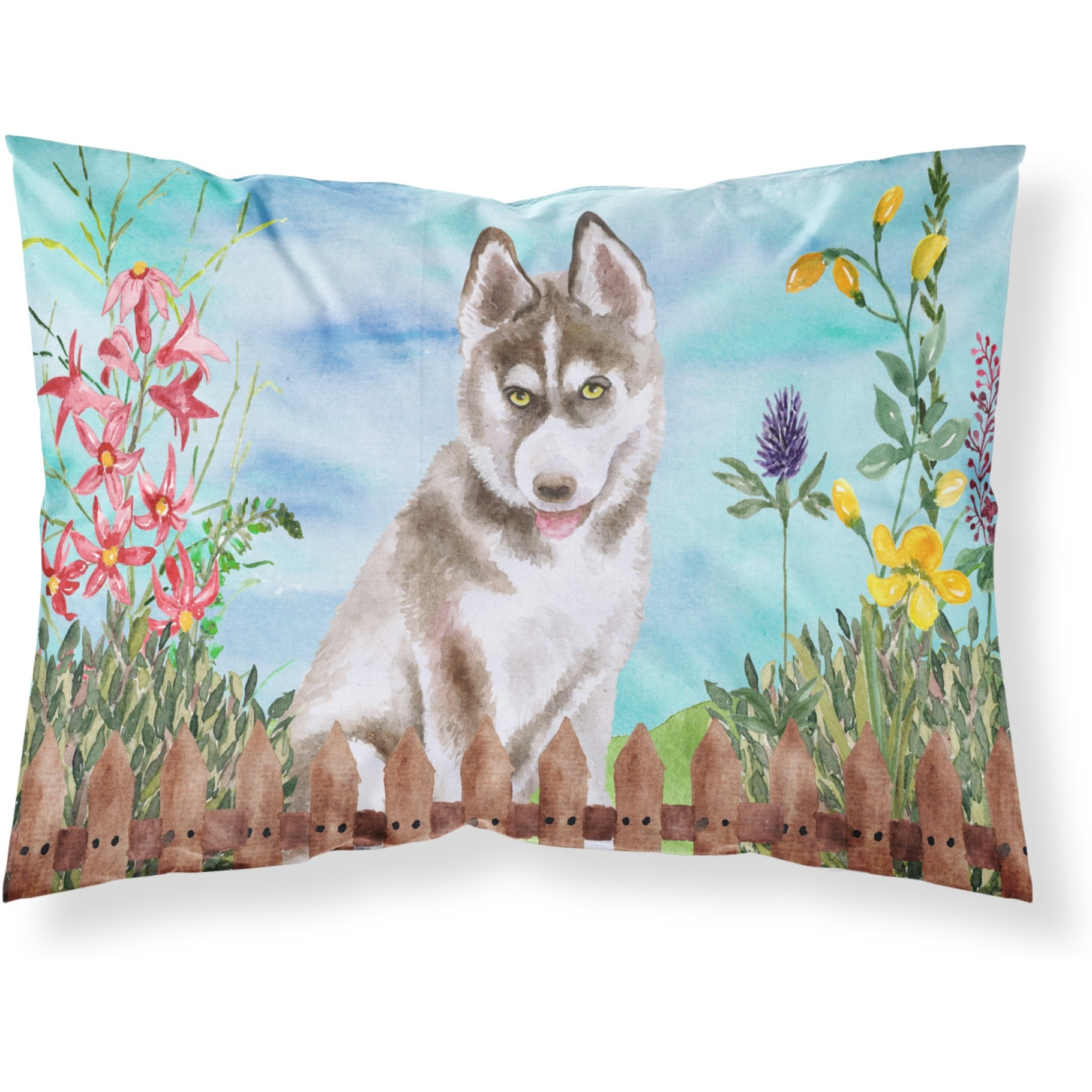 &quotCaroline's Treasures Siberian Husky Grey Spring Printed, Polyester, 250 Thread count, Envelope closure Pillowcase, Standard, Multicolor"