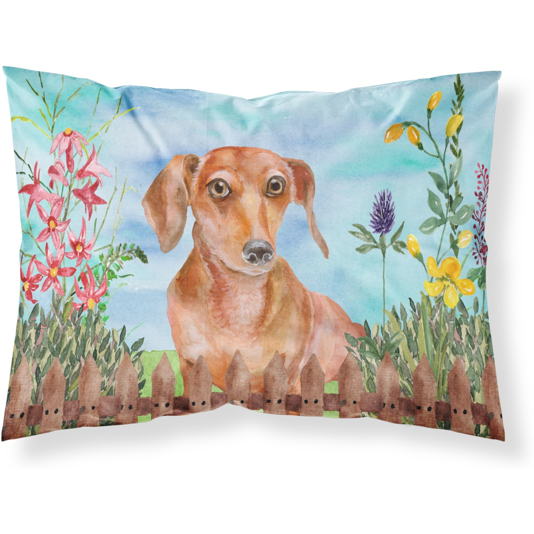 &quotCaroline's Treasures Red Dachshund Spring Printed, Polyester, 250 Thread count, Envelope closure Pillowcase, Standard, Multicolor"