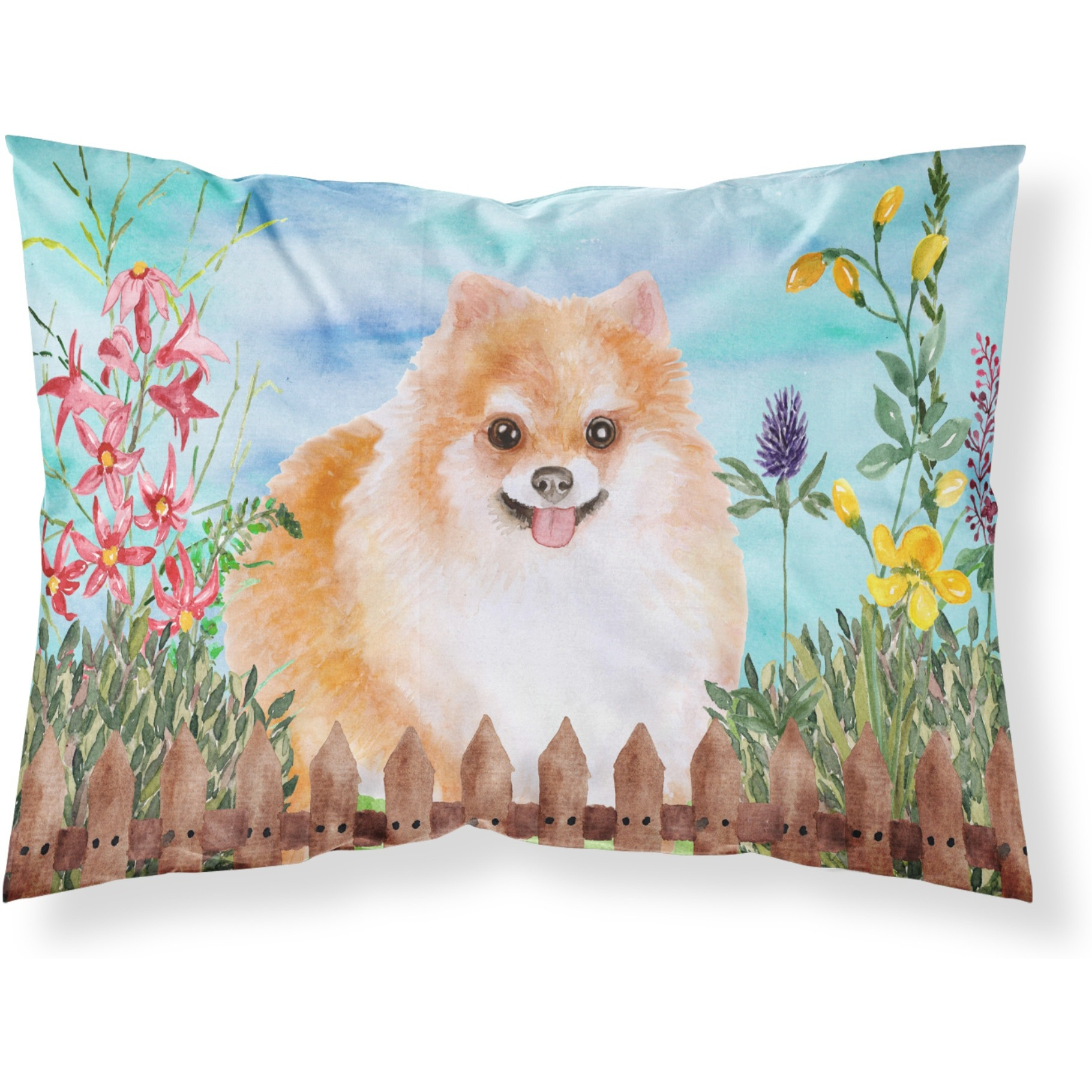 &quotCaroline's Treasures Pomeranian 2 Spring Printed, Polyester, 250 Thread count, Envelope closure Pillowcase, Standard, Multicolor"