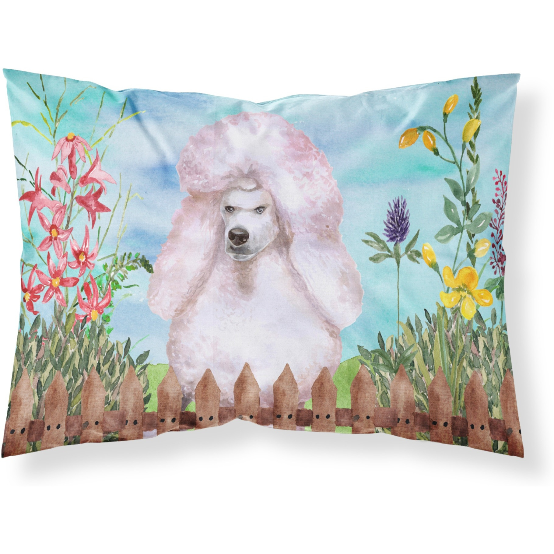 &quotCaroline's Treasures White Standard Poodle Spring Printed, Polyester, 250 Thread count, Envelope closure Pillowcase, Standard, Multicolor"