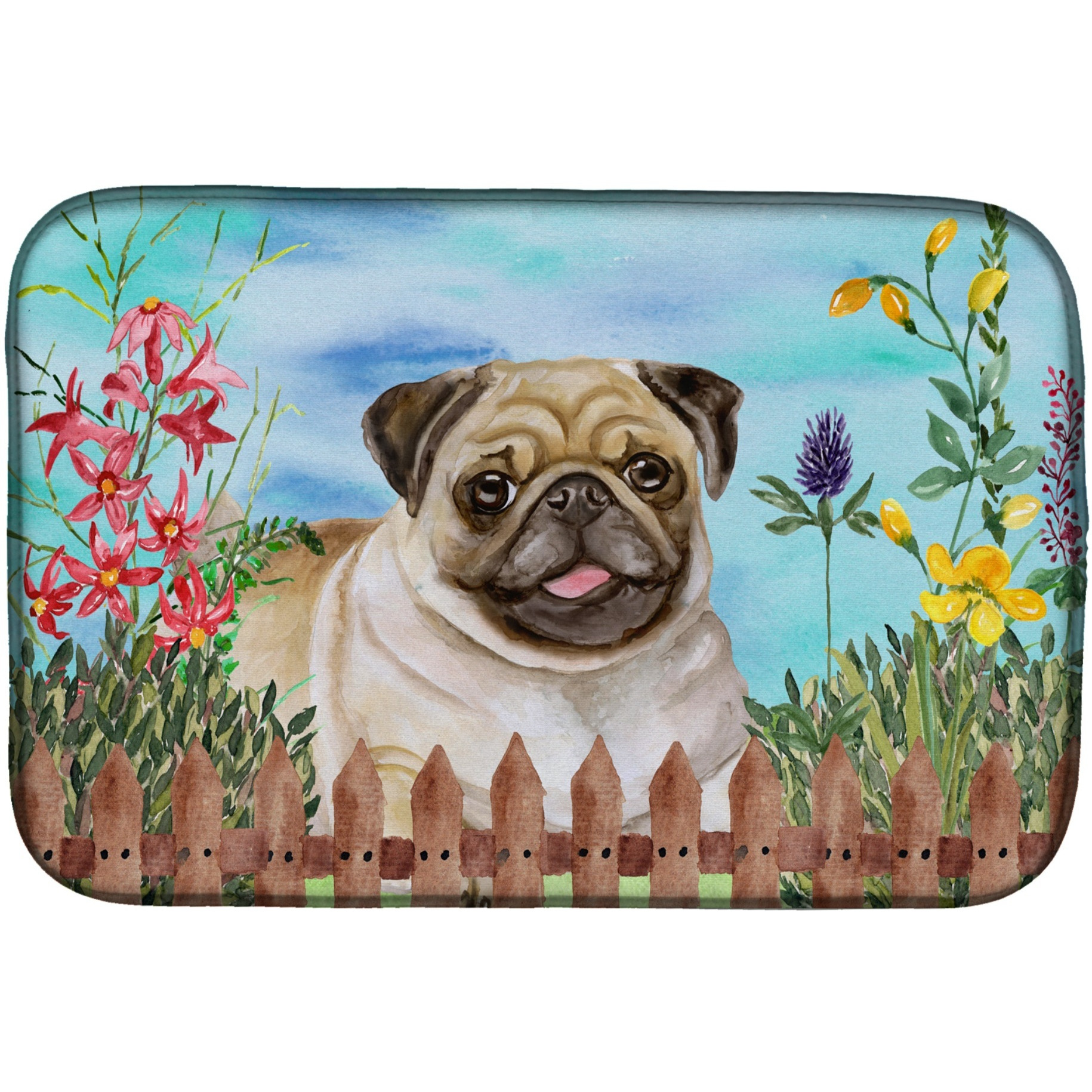 &quotCaroline's Treasures Fawn Pug Spring Dish Drying Mat, 14"" x 21"""