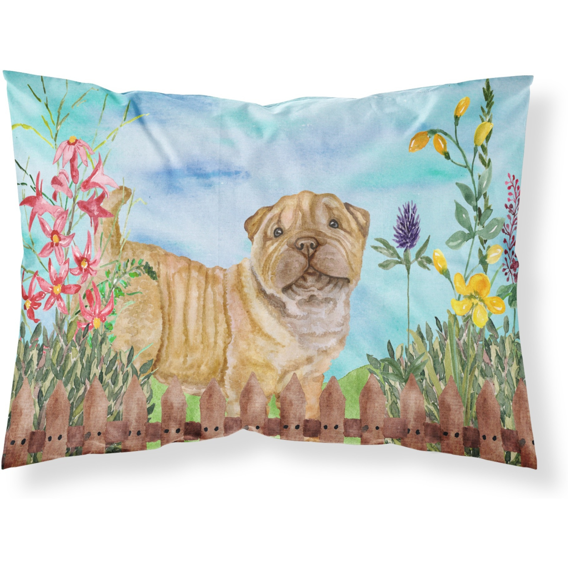 &quotCaroline's Treasures Shar Pei Puppy Spring Printed, Polyester, 250 Thread count, Envelope closure Pillowcase, Standard, Multicolor"