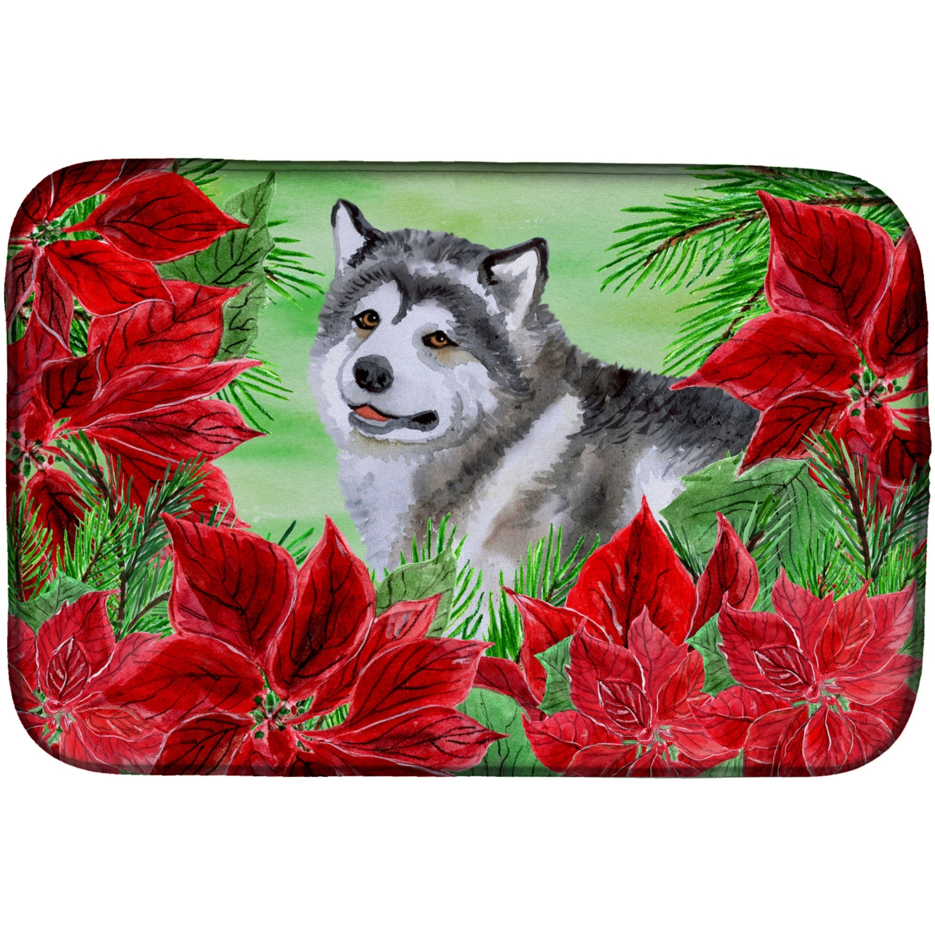 &quotCaroline's Treasures Alaskan Malamute Poinsettias Dish Drying Mat, 14 x 21, Christmas Poinsettas"