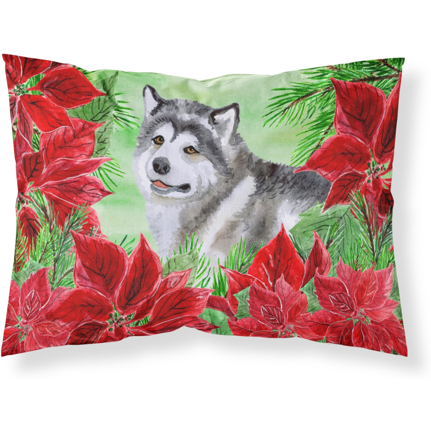 &quotCaroline's Treasures "&quotAlaskan Malamute Poinsettias"" Printed, Polyester Envelope Closure pillowcase, Standard, Multicolor"