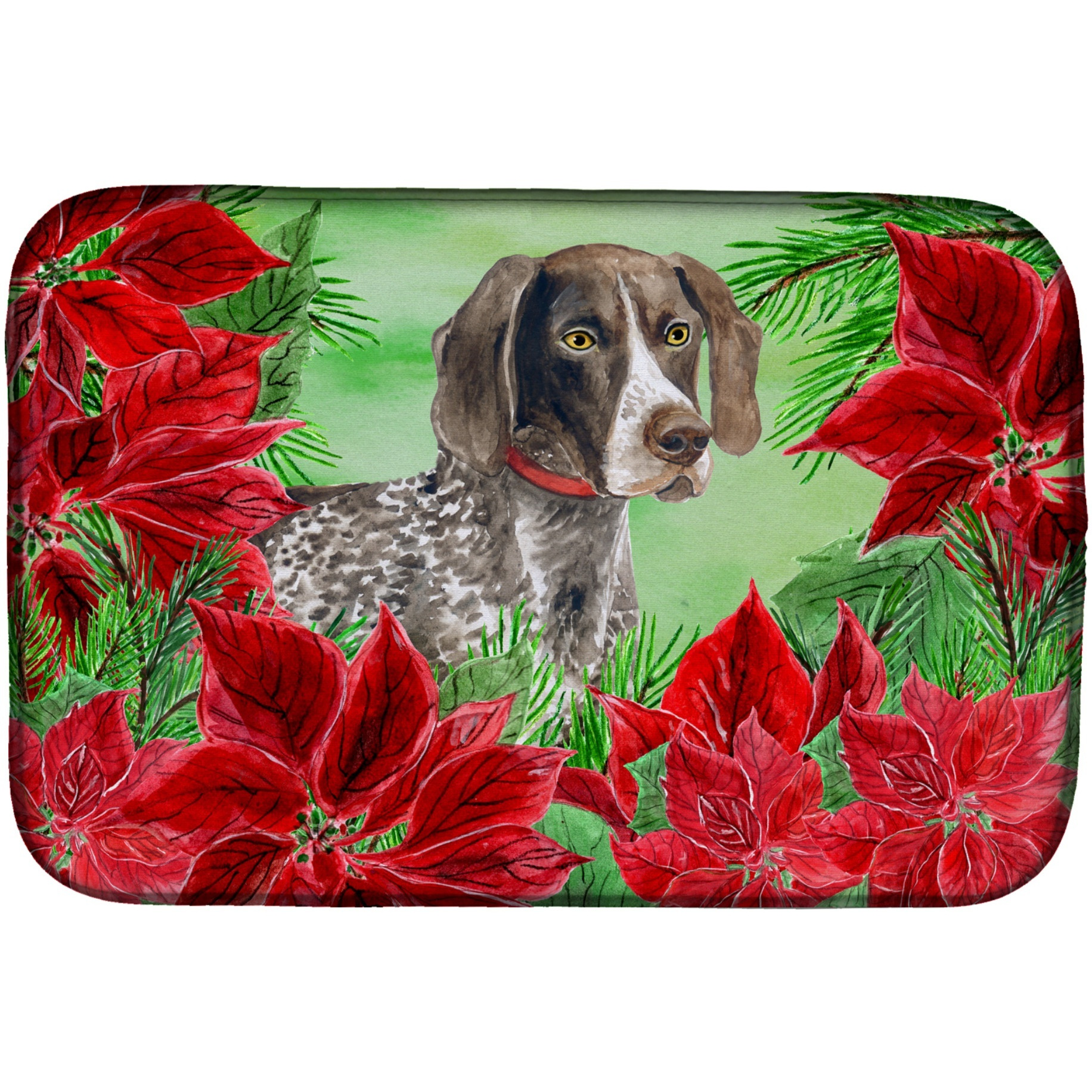 &quotCaroline's Treasures German Shorthaired Pointer Poinsettias Dish Drying Mat, 14"" x 21"", Christmas Poinsettas"