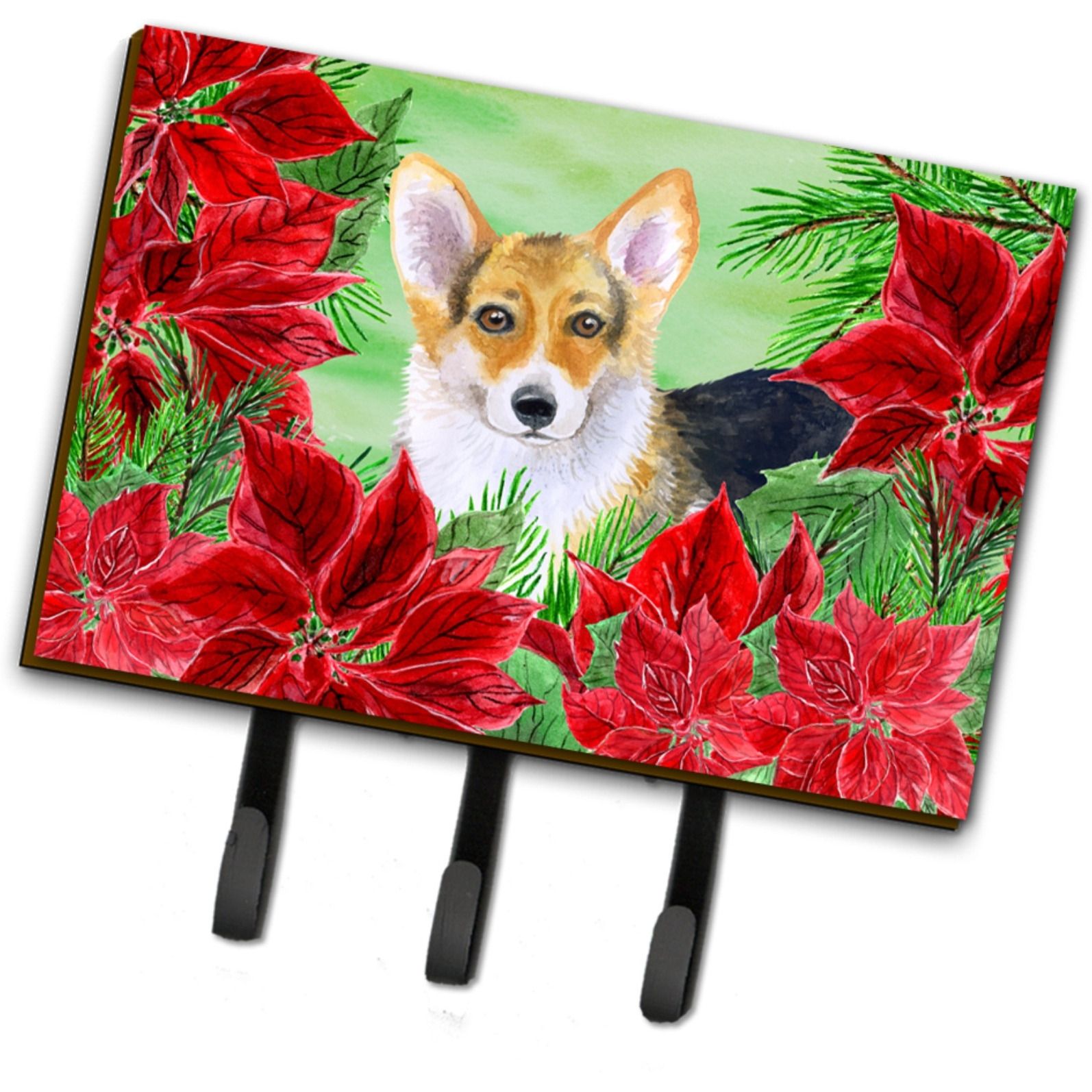 &quotCaroline's Treasures Pembroke Corgi Poinsettias Wall Hook, Triple, Multicolor"