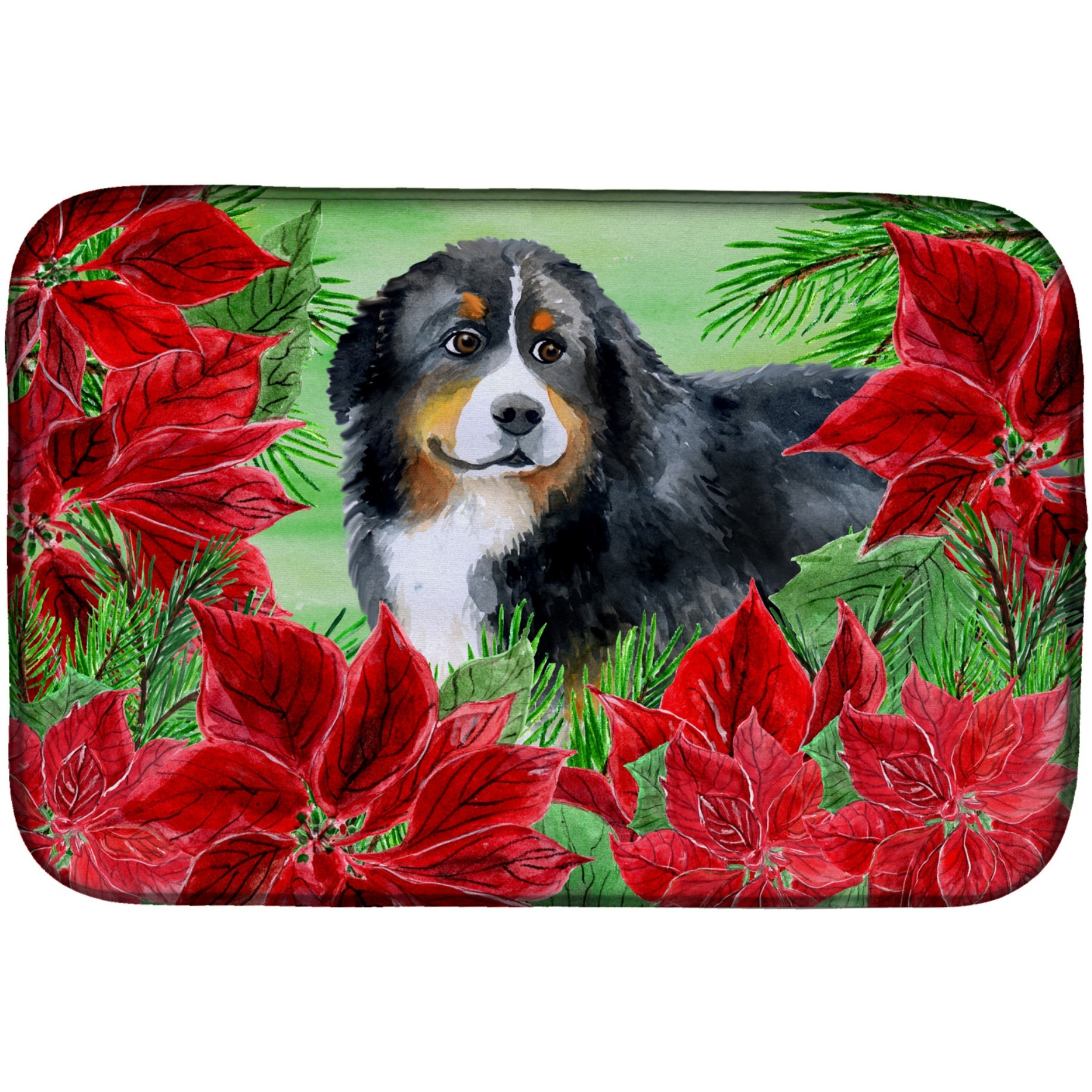 &quotCaroline's Treasures Bernese Mountain Dog Poinsettias Dish Drying Mat, 14"" x 21"", Christmas Poinsettas"