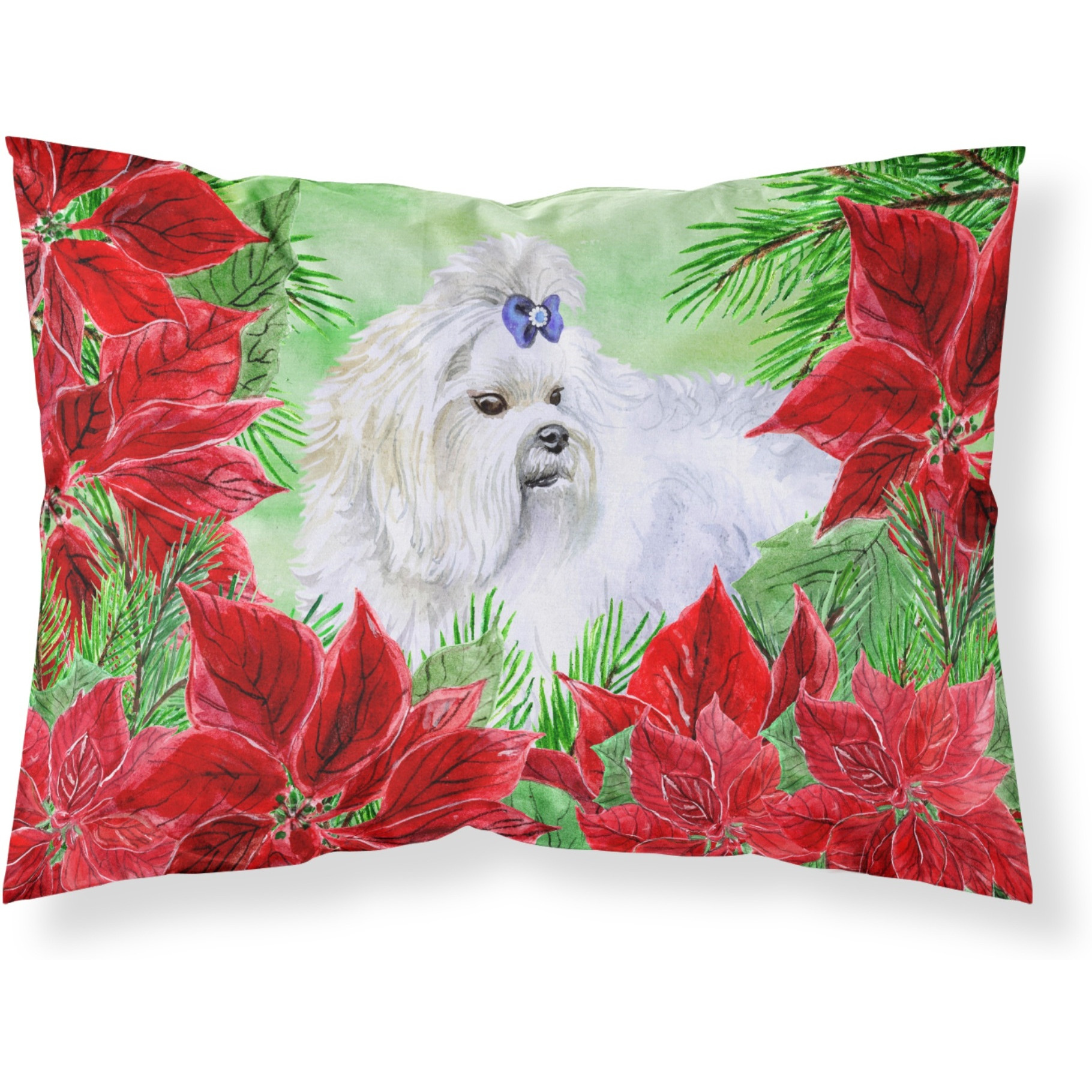 Caroline's Treasures Maltese Poinsettias Pillowcase Standard Multicolor