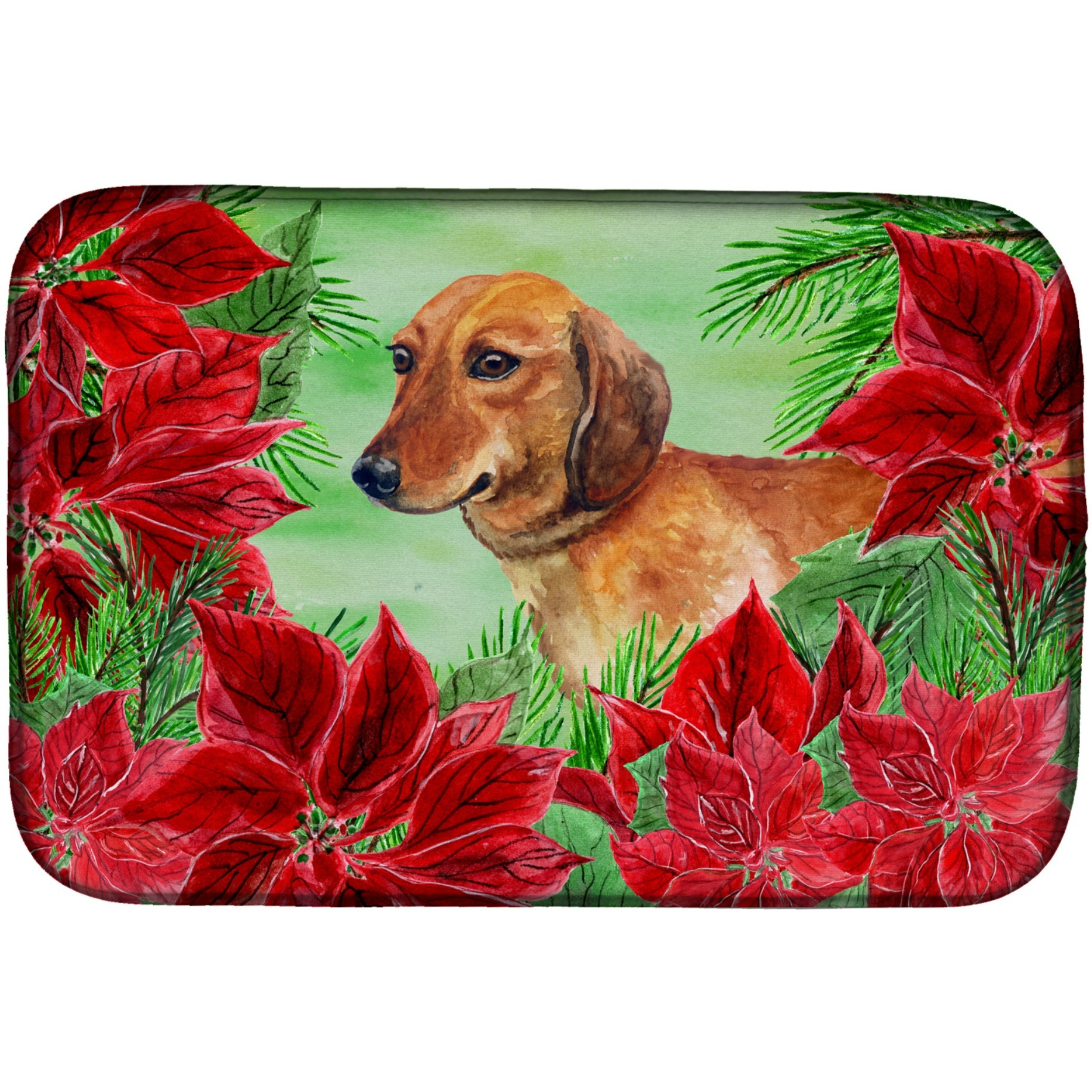 &quotCaroline's Treasures Dachshund Poinsettias Dish Drying Mat, 14"" x 21"", Christmas Poinsettas"