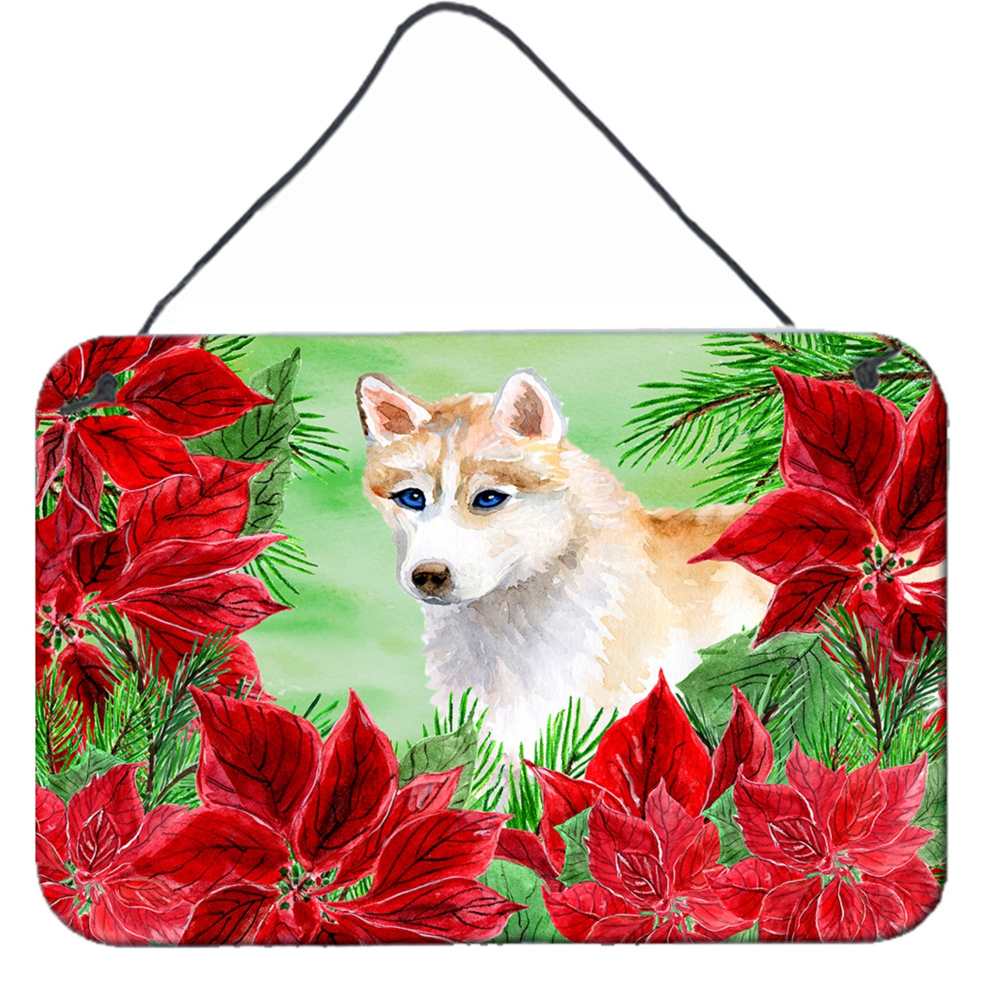 &quotCaroline's Treasures Siberian Husky Poinsettias Metal Print, 8"" x 12"", Multicolor"