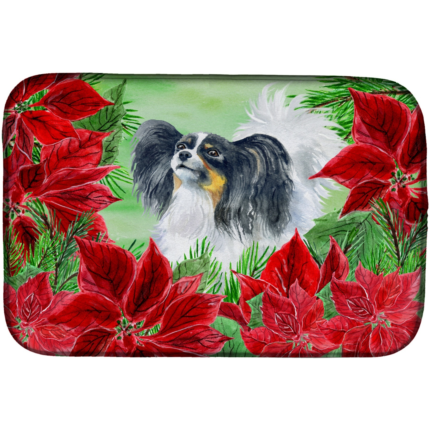&quotCaroline's Treasures Papillon Poinsettias Dish Drying Mat, 14"" x 21"", Christmas Poinsettas"