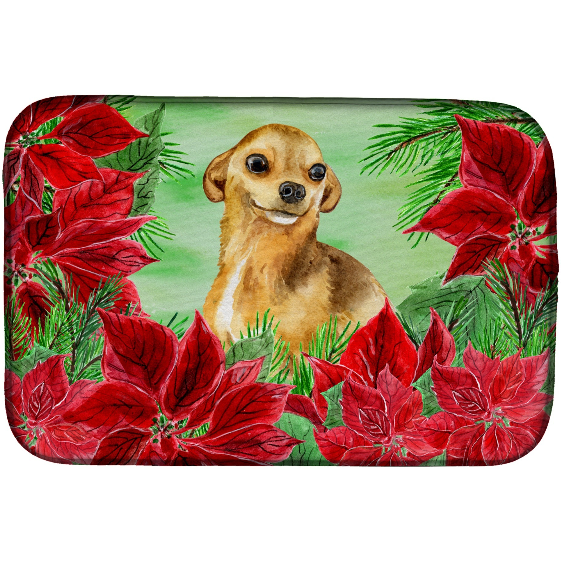 &quotCaroline's Treasures Chihuahua Poinsettias Dish Drying Mat, 14"" x 21"", Christmas Poinsettas"