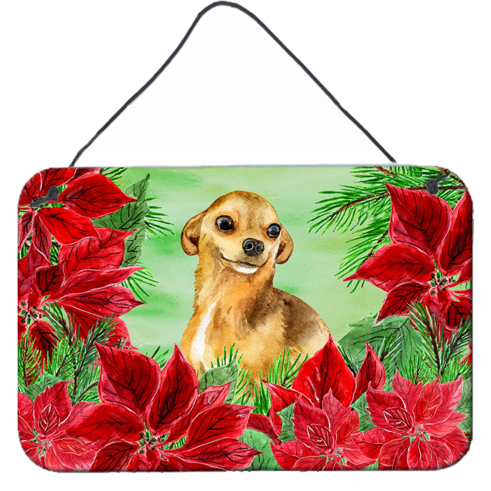 &quotCaroline's Treasures Chihuahua Poinsettias Metal Print, 8"" x 12"", Multicolor"