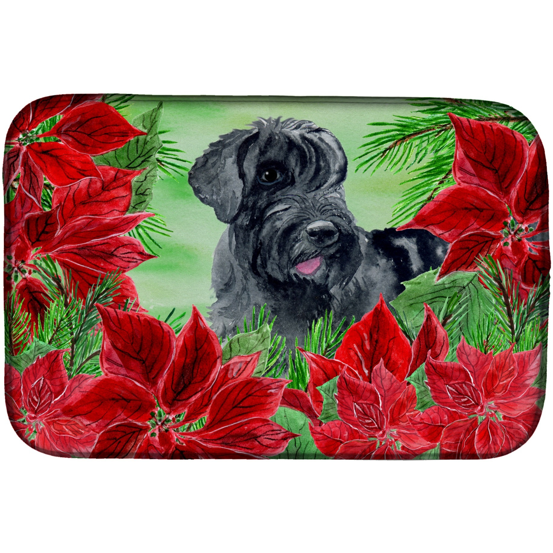 &quotCaroline's Treasures Giant Schnauzer Poinsettias Dish Drying Mat, 14"" x 21"", Christmas Poinsettas"