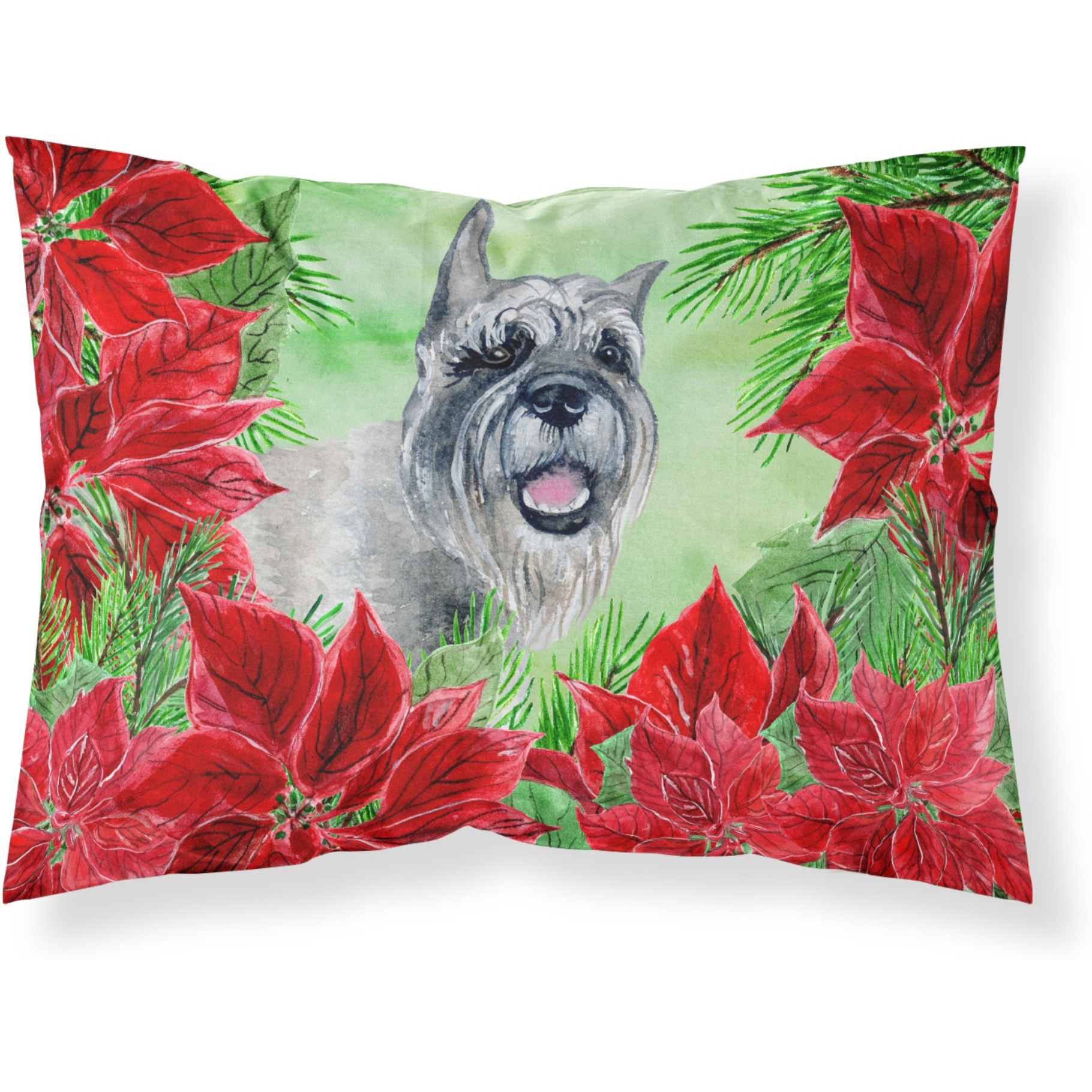 &quotCaroline's Treasures Schnauzer Poinsettias Printed, Polyester, 250 Thread count, Envelope closure Pillowcase, Standard, Multicolor"