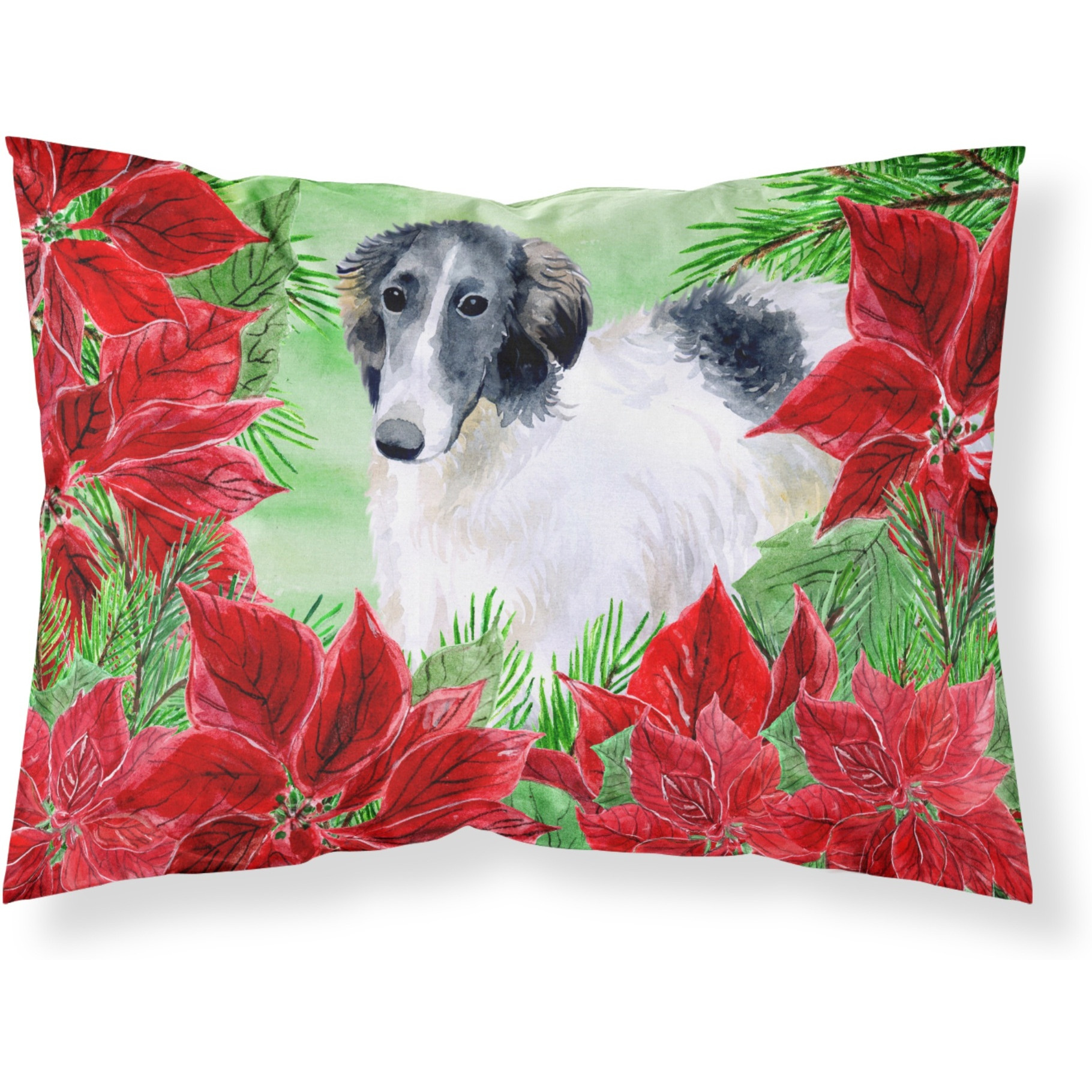 Caroline's Treasures Borzoi Poinsettias Pillowcase Standard Multicolor