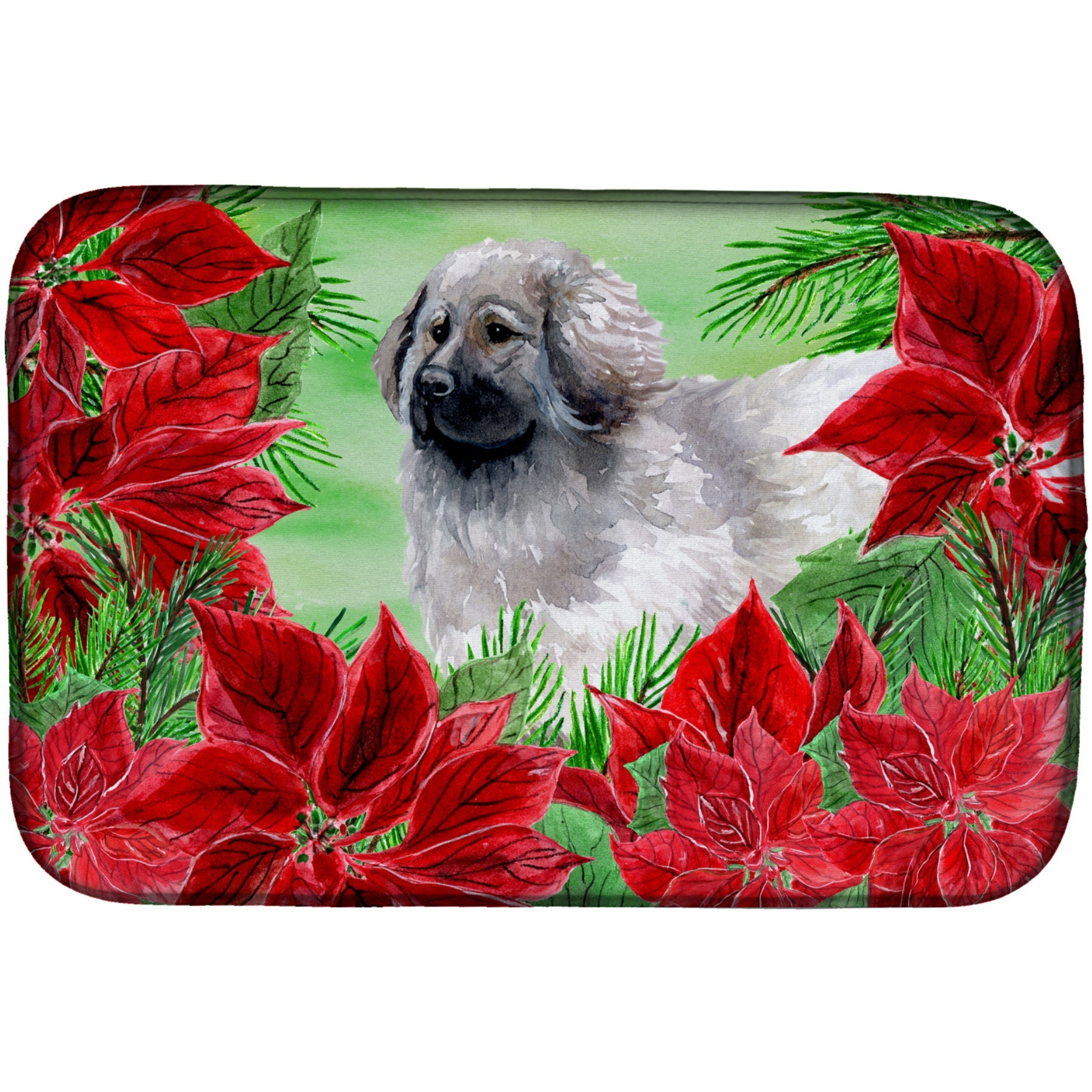 &quotCaroline's Treasures Moscow Watchdog Poinsettias Dish Drying Mat, 14"" x 21"", Christmas Poinsettas"