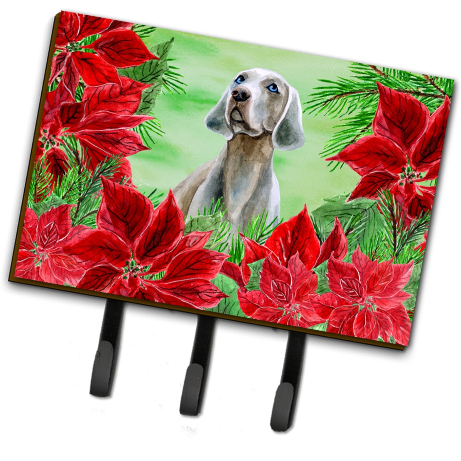 &quotCaroline's Treasures Weimaraner Poinsettias Wall Hook, Triple, Christmas Poinsettas"