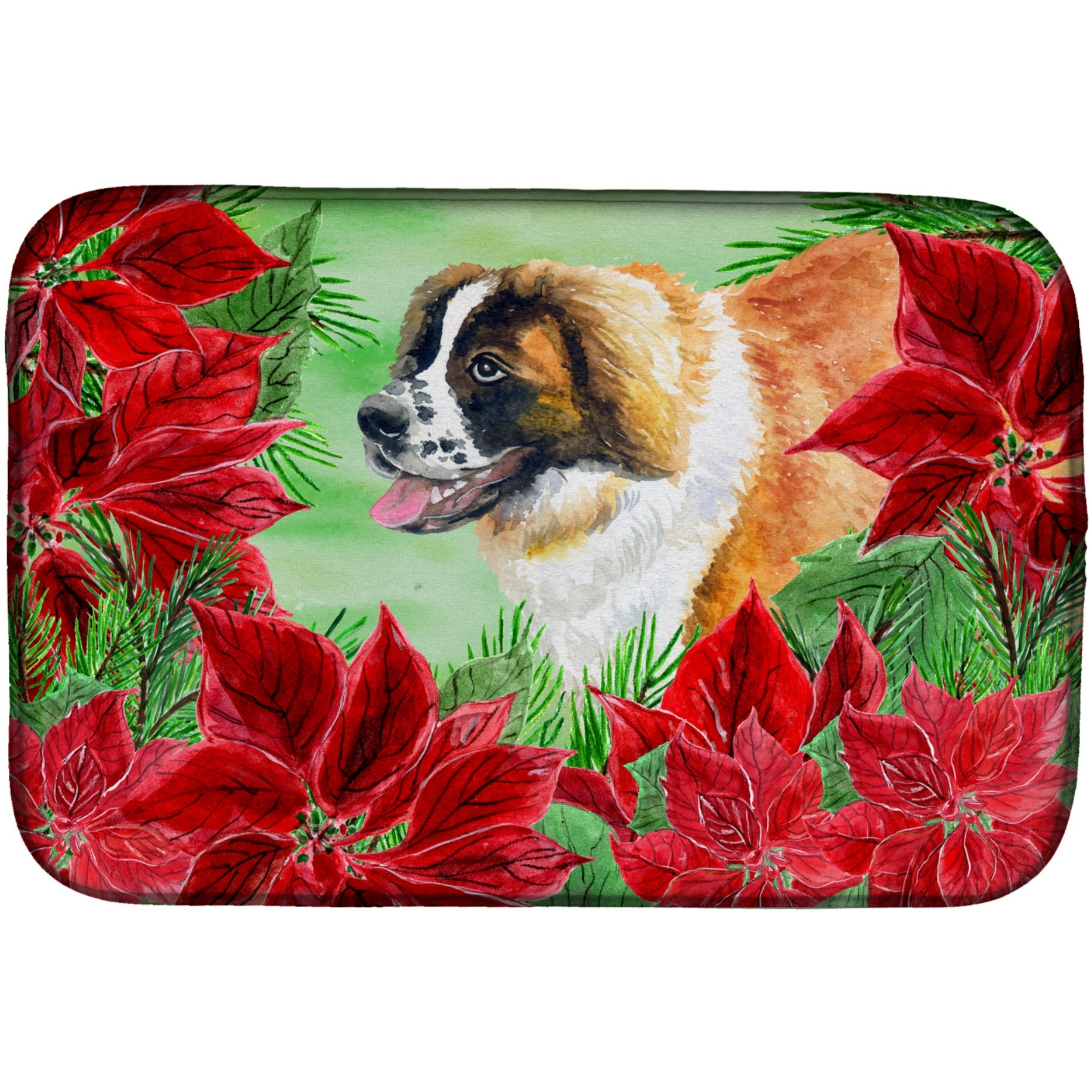 &quotCaroline's Treasures Saint Bernard Dish Drying Mat, 14 x 21, Christmas Poinsettas"