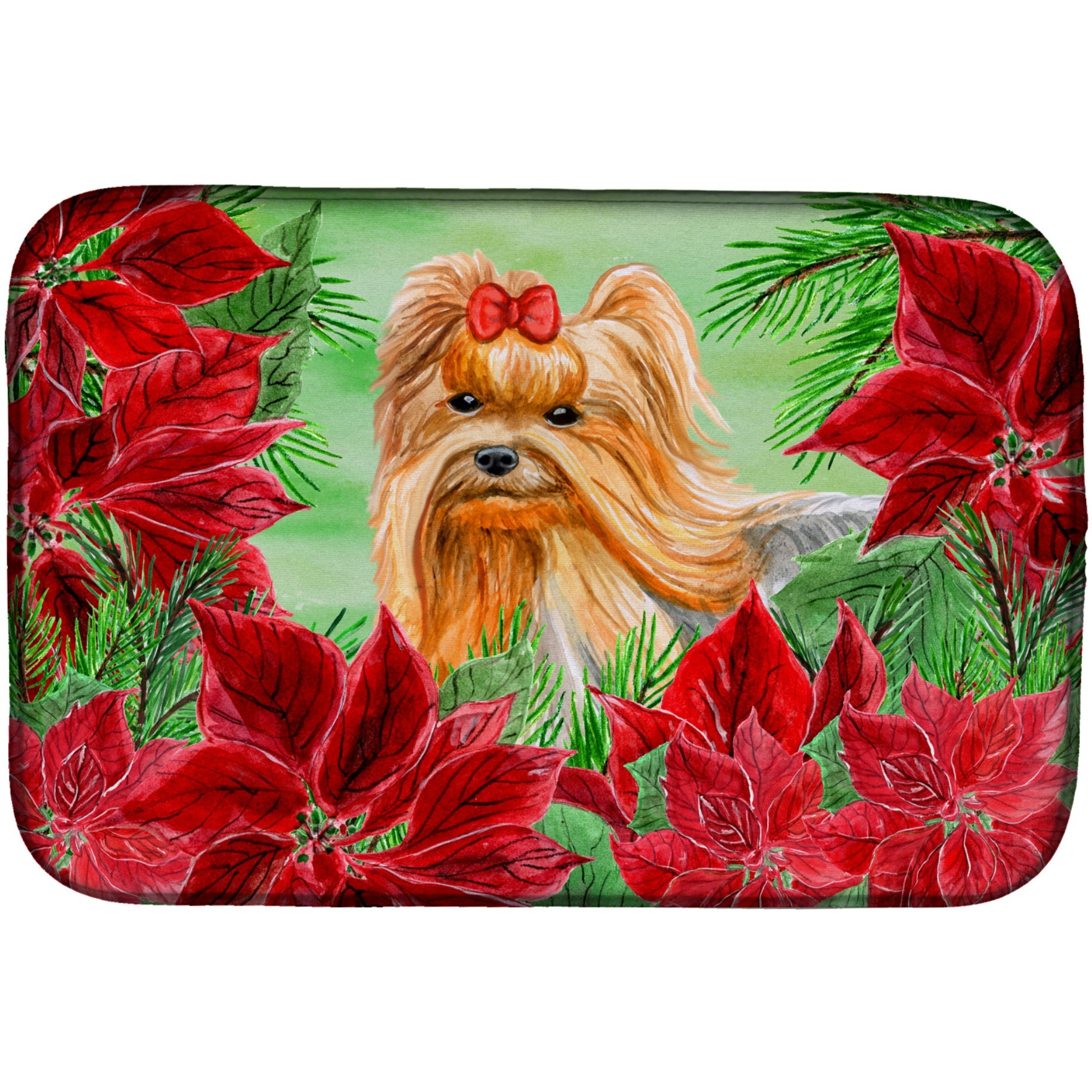 &quotCaroline's Treasures Yorkshire Terrier Poinsettias Dish Drying Mat, 14"" x 21"", Christmas Poinsettas"