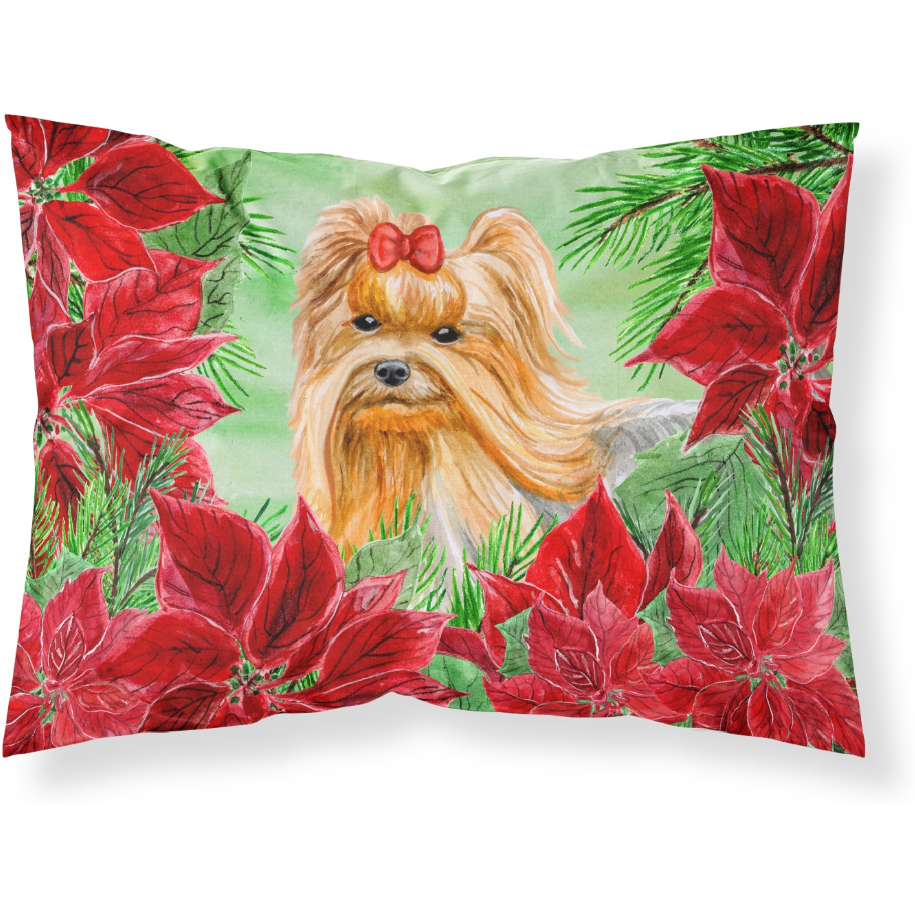 &quotCaroline's Treasures Yorkshire Terrier Poinsettias Pillowcase, Standard, Multicolor"