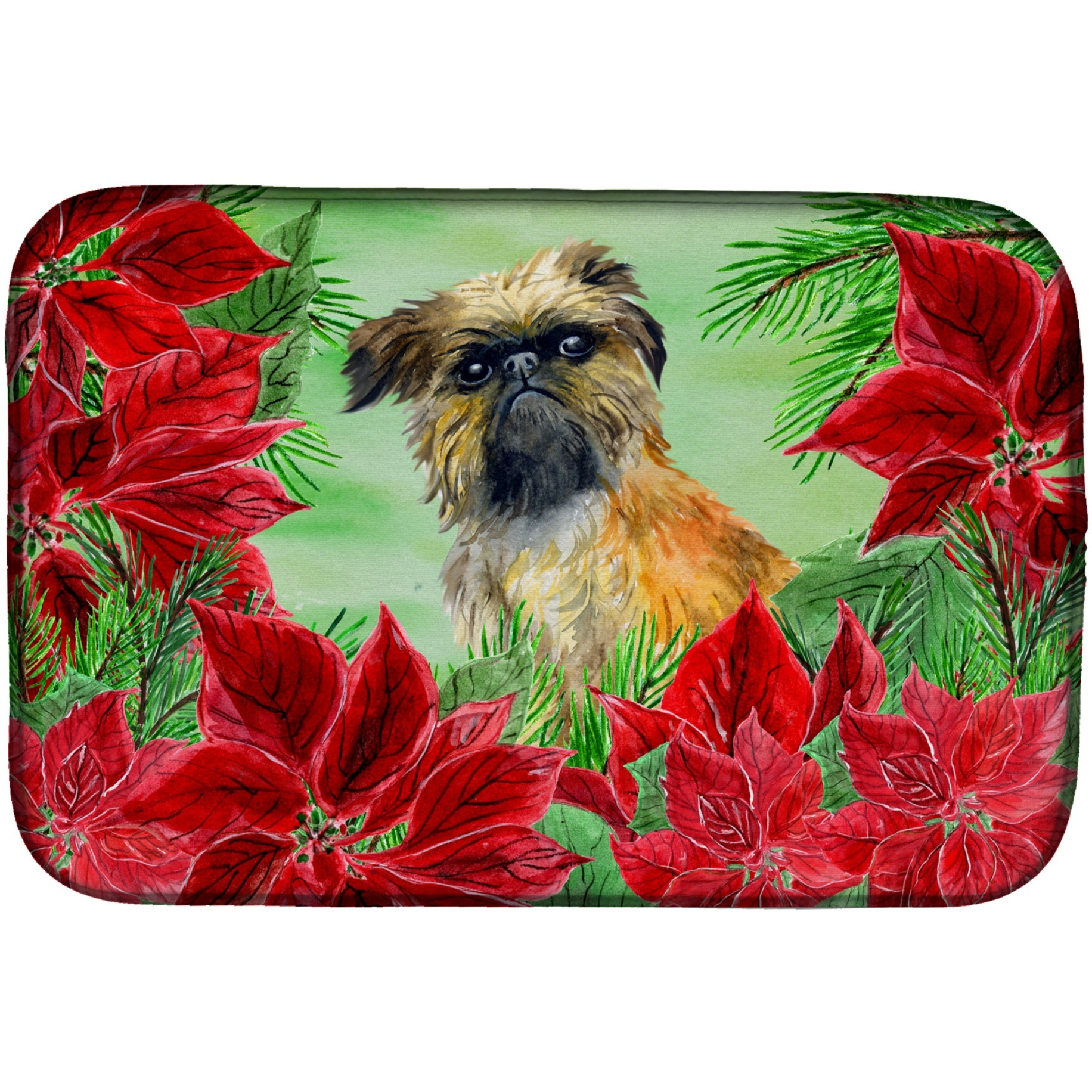 &quotCaroline's Treasures Brussels Griffon Poinsettias Dish Drying Mat, 14"" x 21"", Christmas Poinsettas"