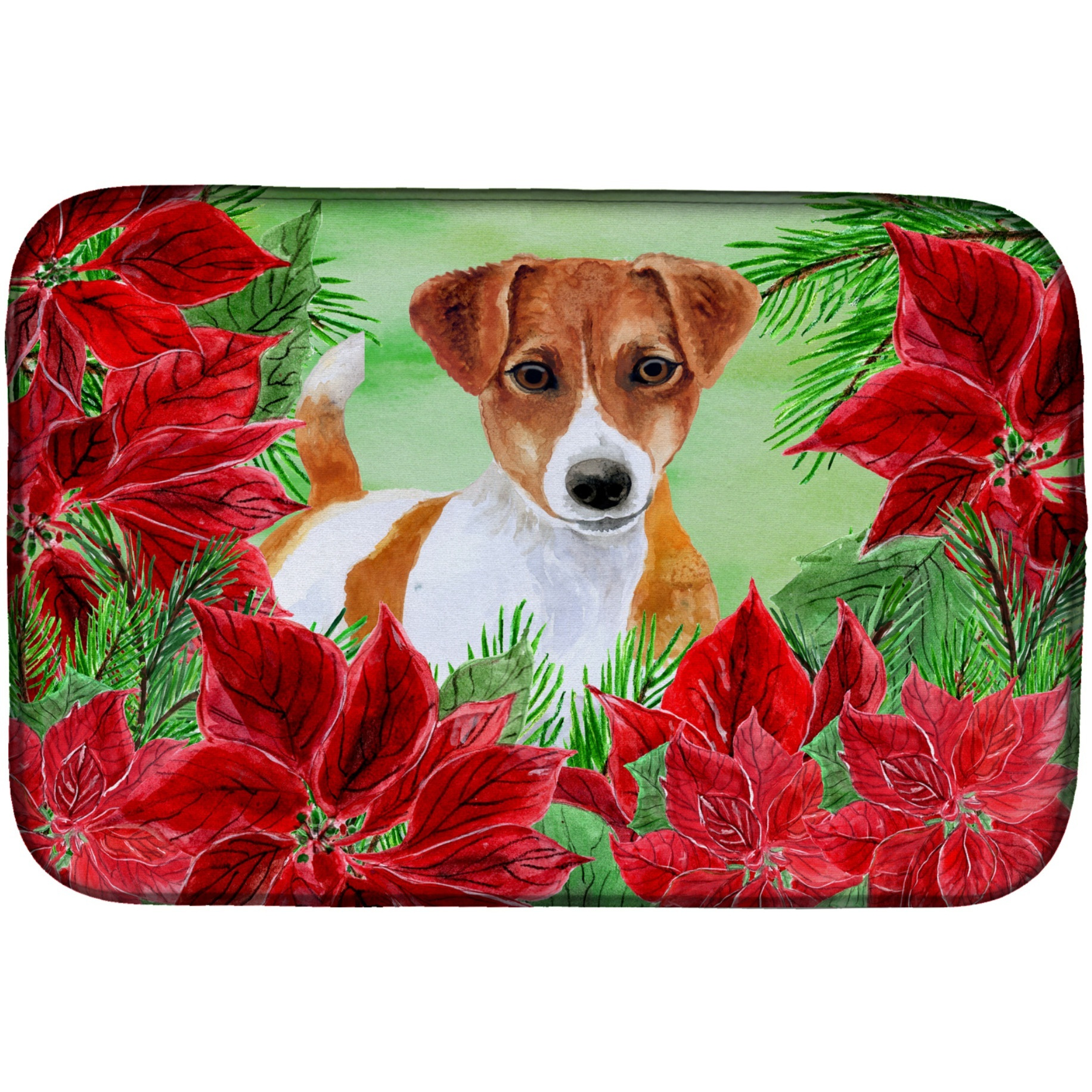 &quotCaroline's Treasures Jack Russell Terrier Poinsettias Dish Drying Mat, 14 X 21, Christmas Poinsettas"