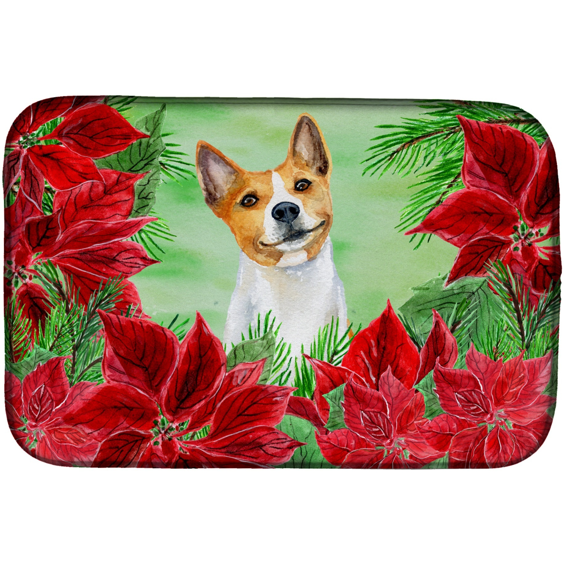 &quotCaroline's Treasures Basenji Poinsettias Dish Drying Mat, 14"" x 21"", Christmas Poinsettas"
