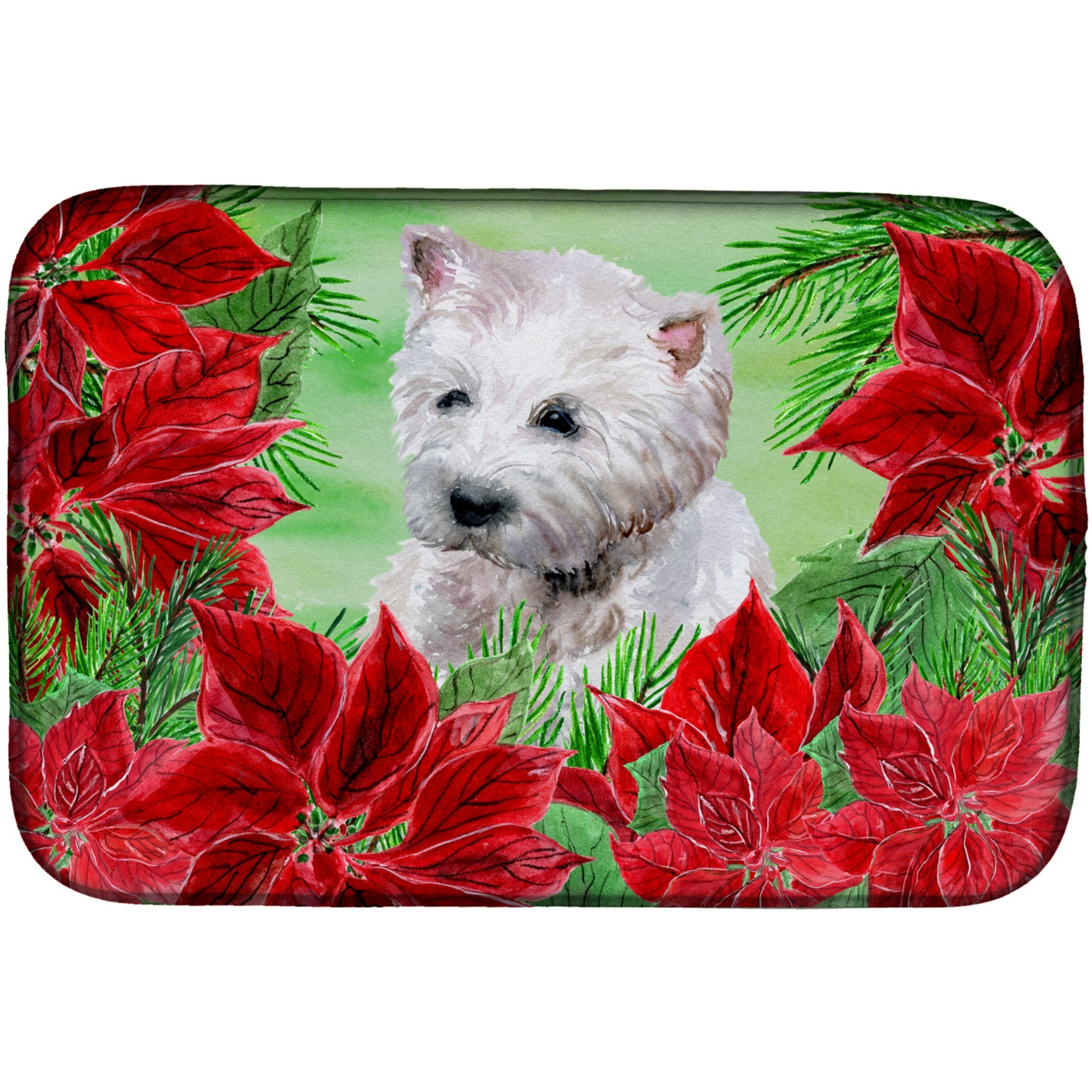 &quotCaroline's Treasures Westie Poinsettias Dish Drying Mat, 14"" x 21"", Christmas Poinsettas"