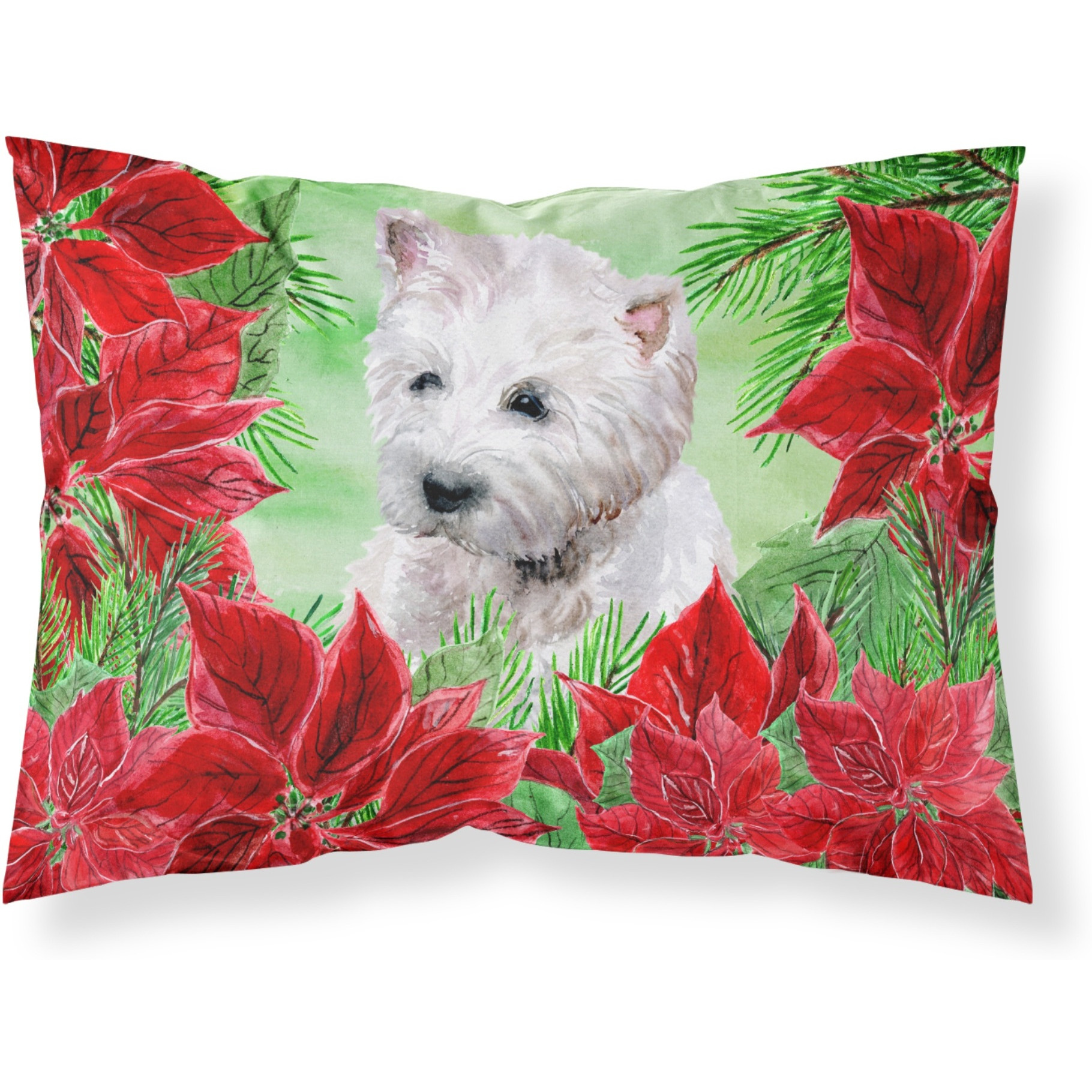 &quotCaroline's Treasures Westie Poinsettias Printed, Polyester, 250 Thread count, Envelope closure Pillowcase, Standard, Multicolor"