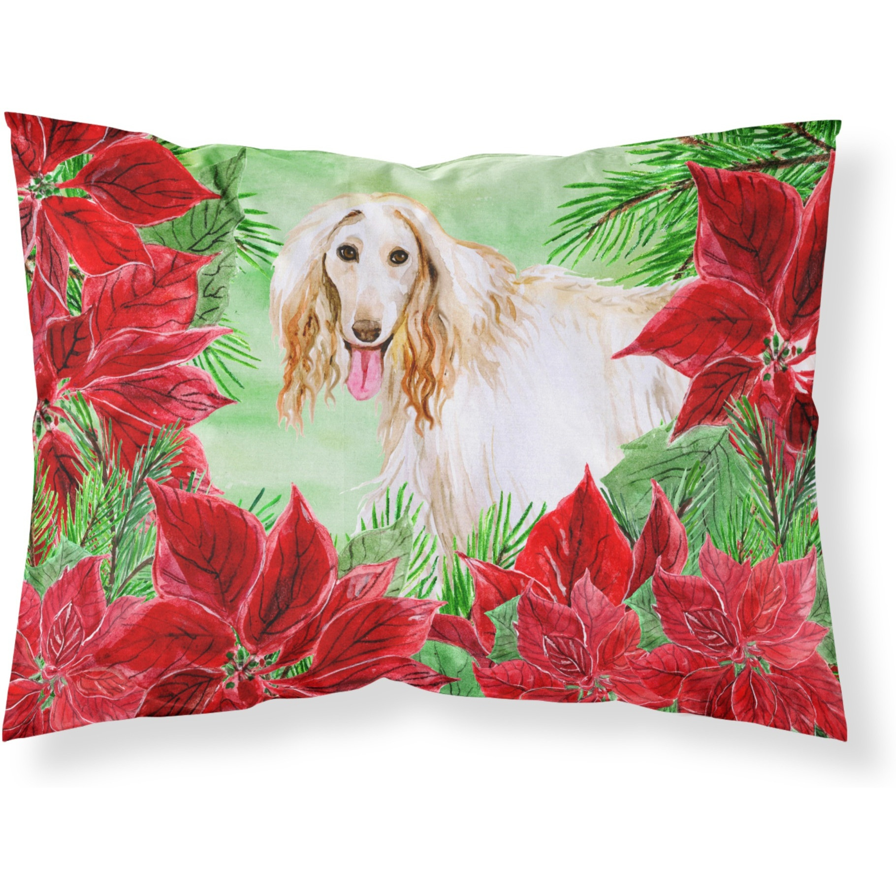 &quotCaroline's Treasures Afghan Hound Poinsettias Printed, Polyester, 250 Thread count, Envelope closure Pillowcase, Standard, Multicolor"