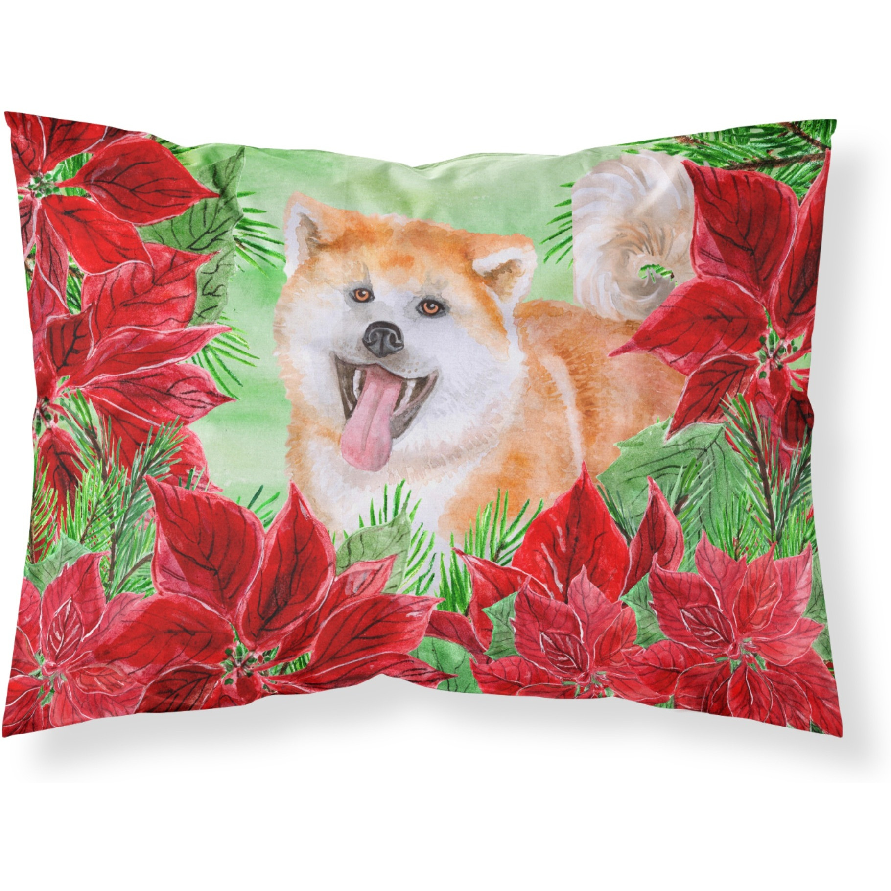 Caroline's Treasures Akita Poinsettias Pillowcase Standard Multicolor