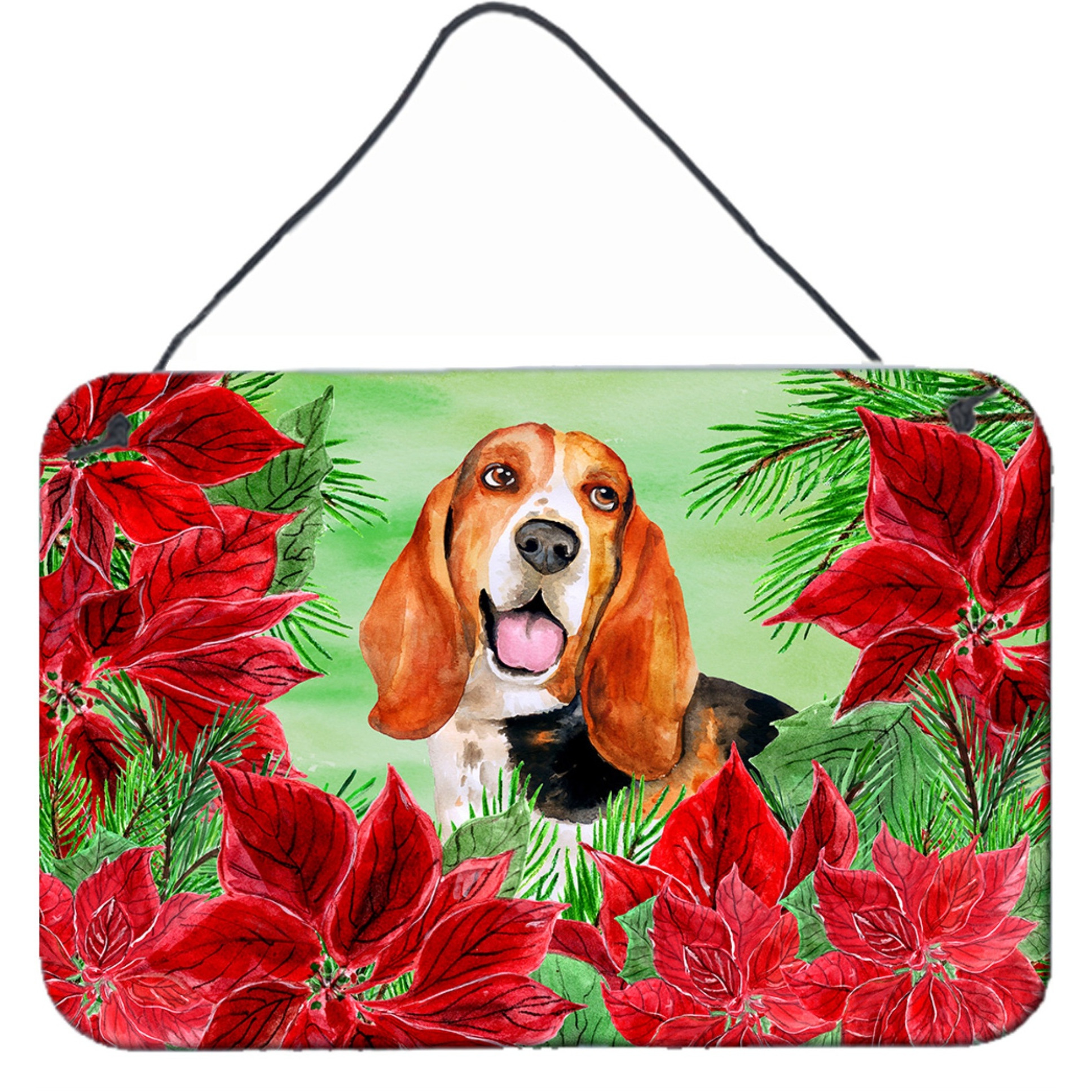 &quotCaroline's Treasures Basset Hound Poinsettias Metal Print, 8"" x 12"", Multicolor"