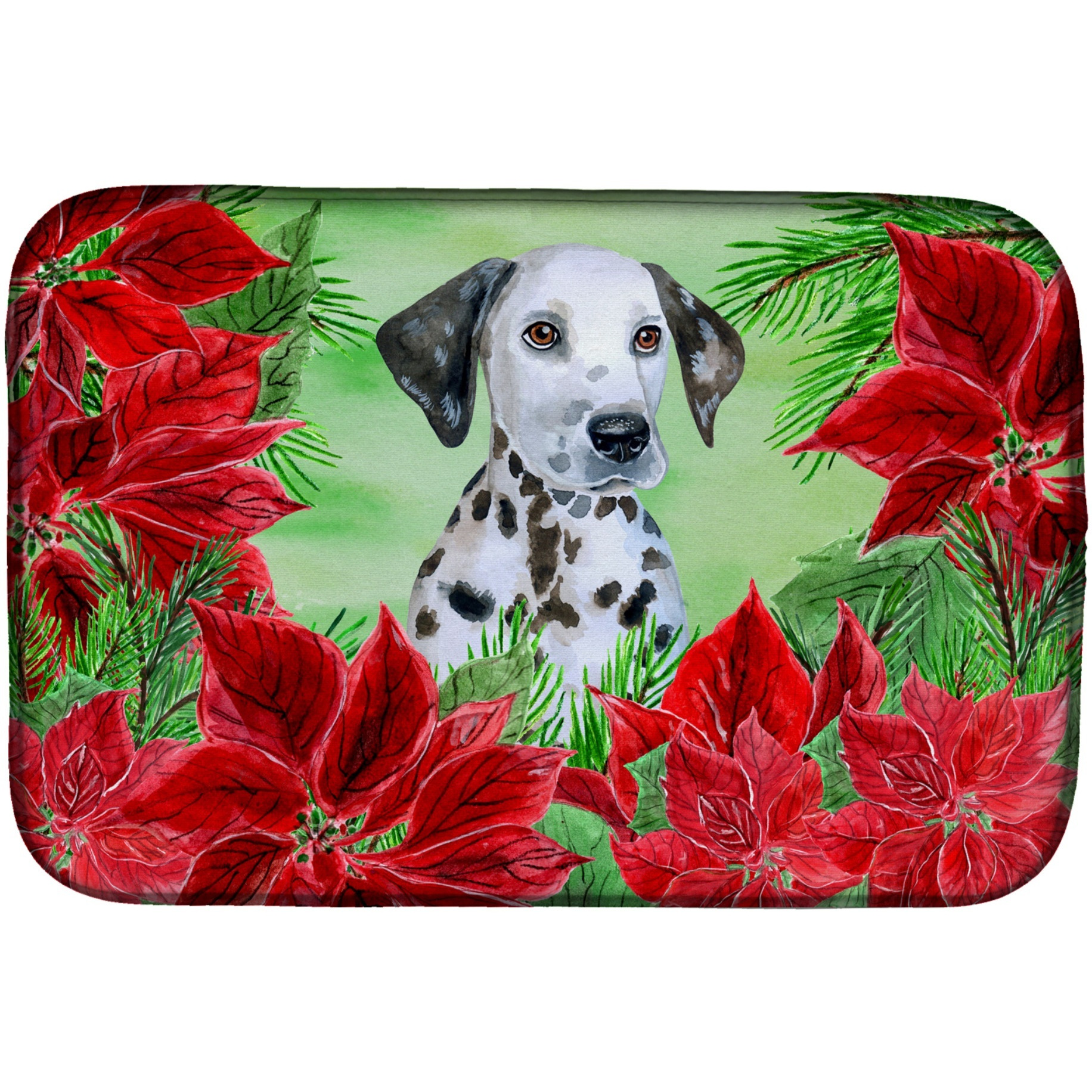 &quotCaroline's Treasures Dalmatian Puppy Poinsettias Dish Drying Mat, 14"" x 21"", Christmas Poinsettas"