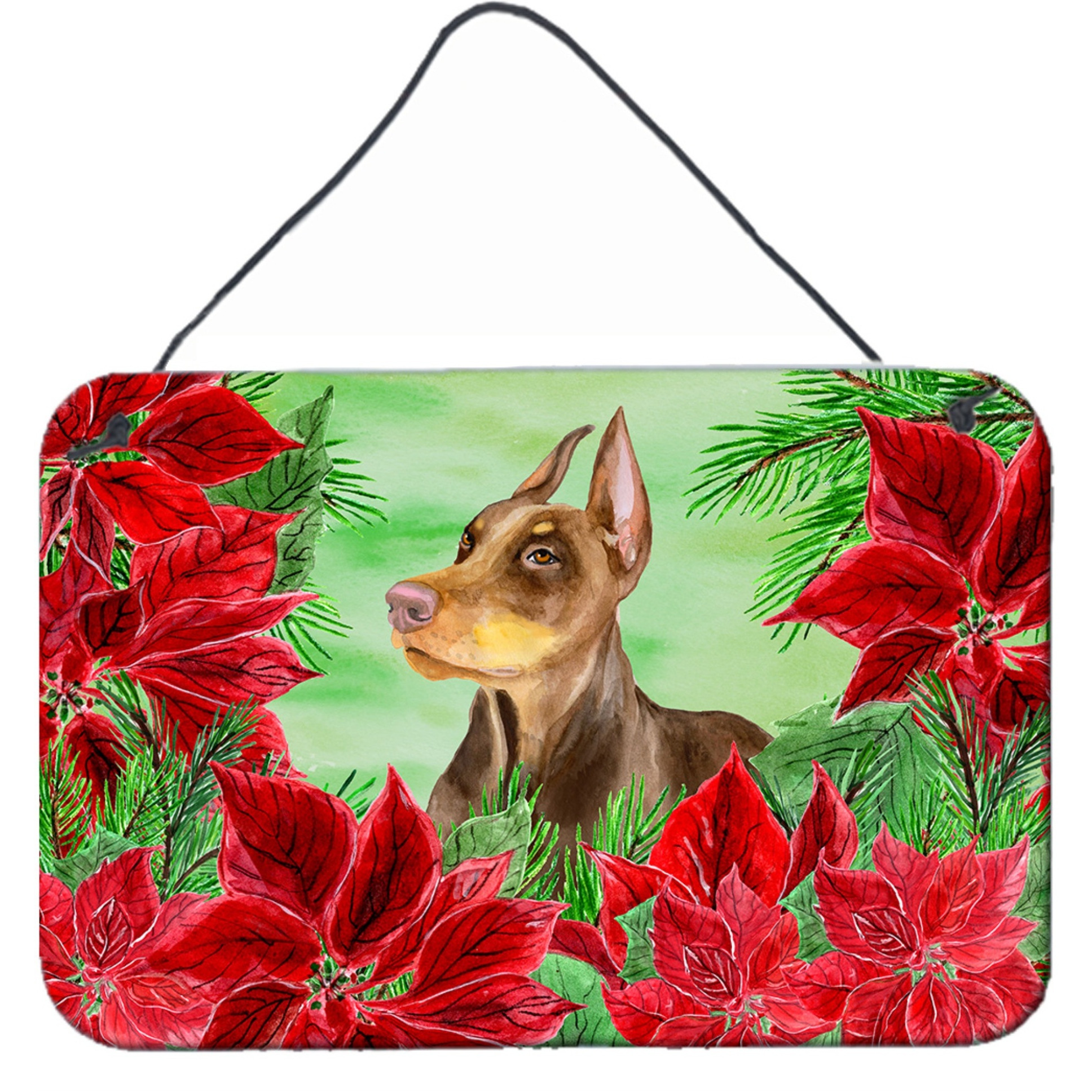 &quotCaroline's Treasures Doberman Pinscher Poinsettias Metal Print, 8"" x 12"", Multicolor"