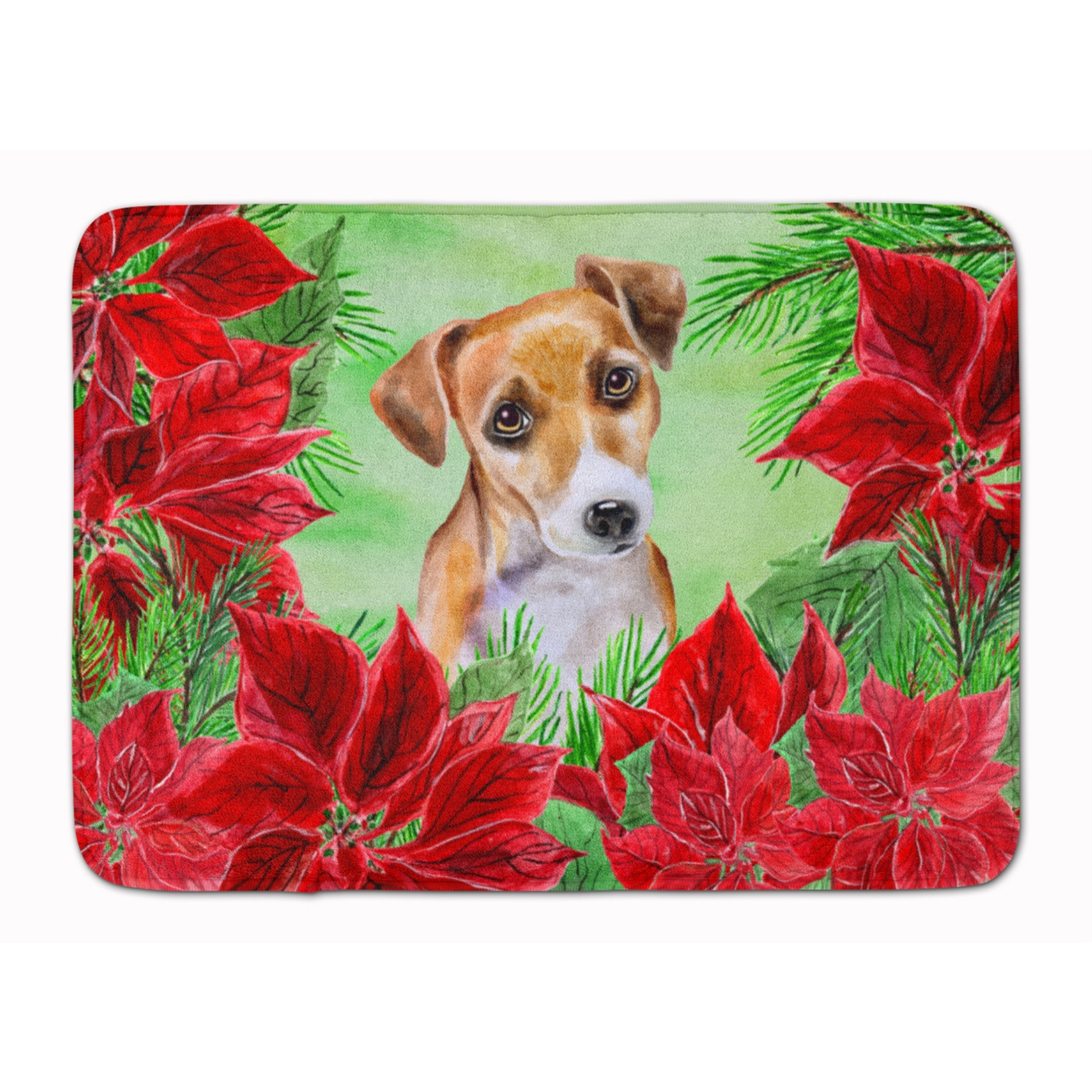 &quotCaroline's Treasures Jack Russell Terrier 2 Poinsettias Floor Mat, 19"" x 27"", Multicolor"