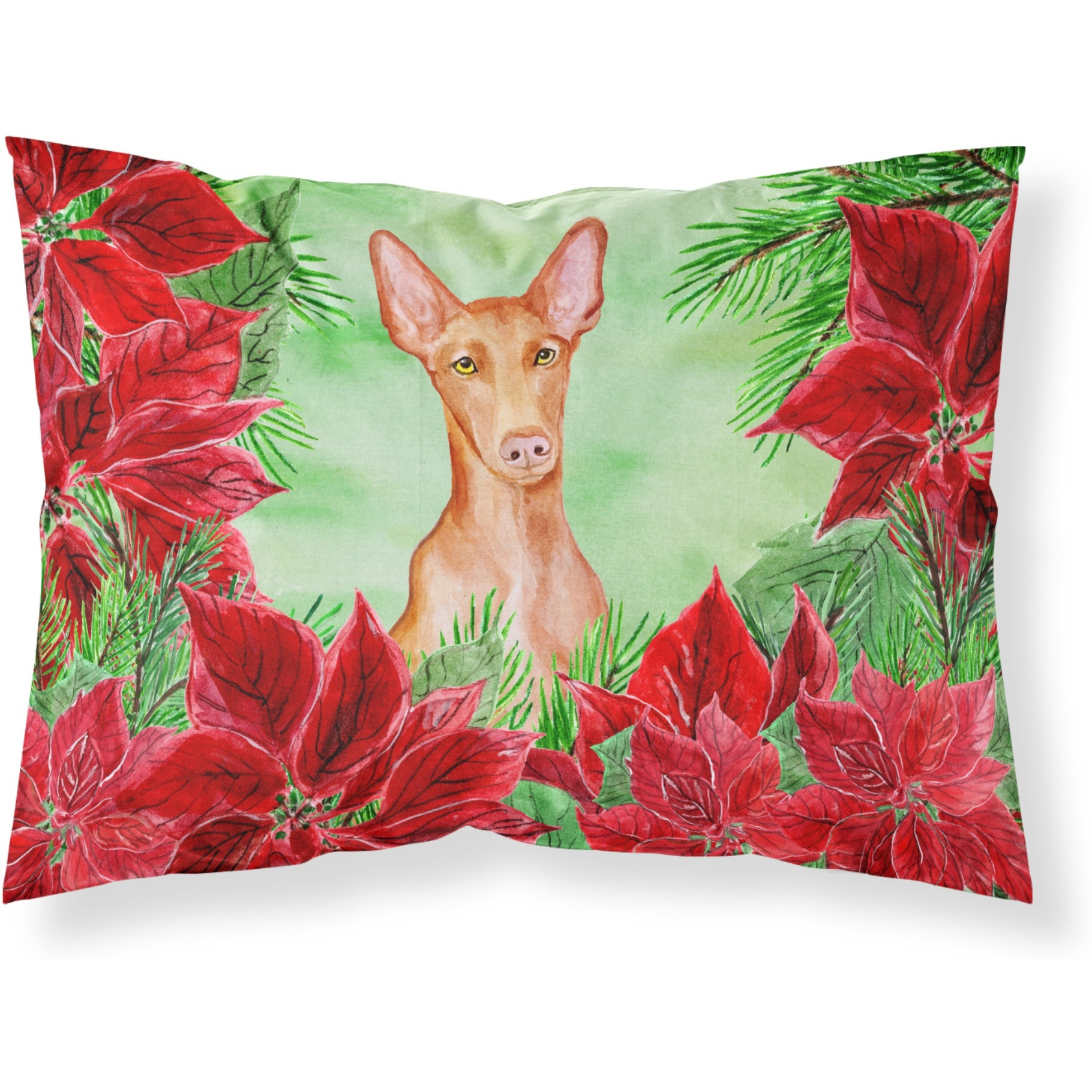 &quotCaroline's Treasures "&quotPharaoh Hound Poinsettias"" Printed, Polyester Envelope Closure pillowcase, Standard, Multicolor"