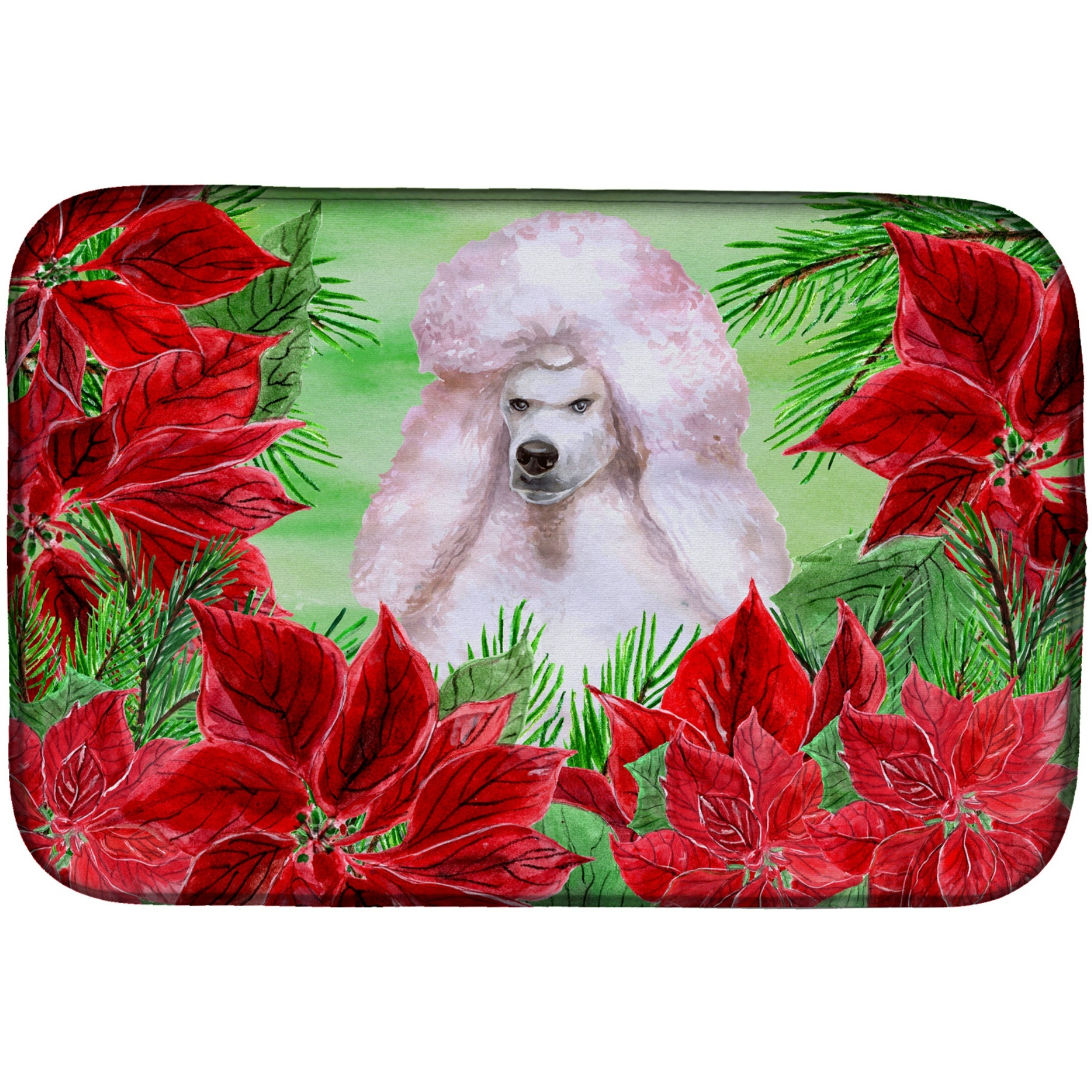 &quotCaroline's Treasures White Standard Poodle Poinsettias Dish Drying Mat, 14"" x 21"", Christmas Poinsettas"