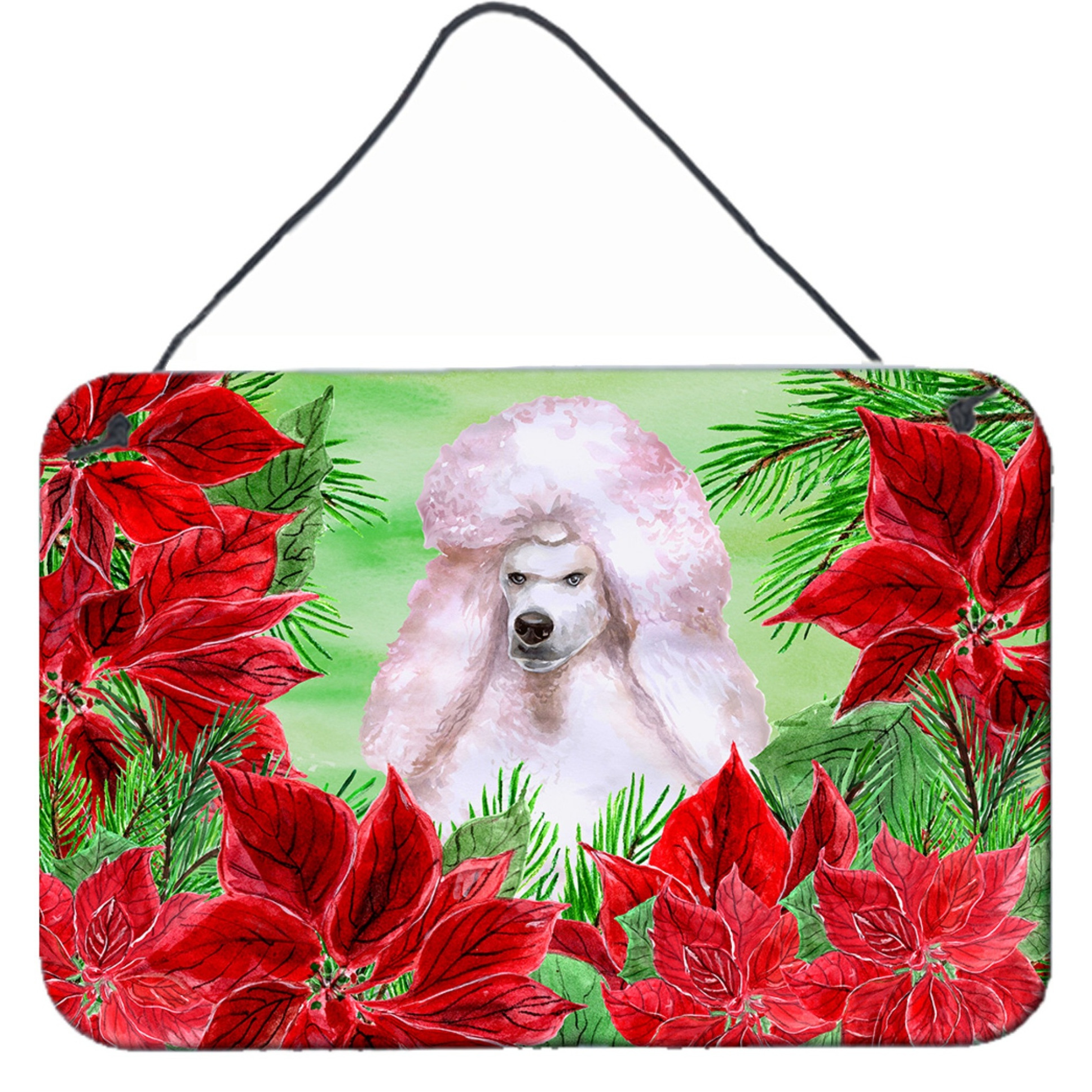 &quotCaroline's Treasures White Standard Poodle Poinsettias Metal Print, 8"" x 12"", Christmas Poinsettas"