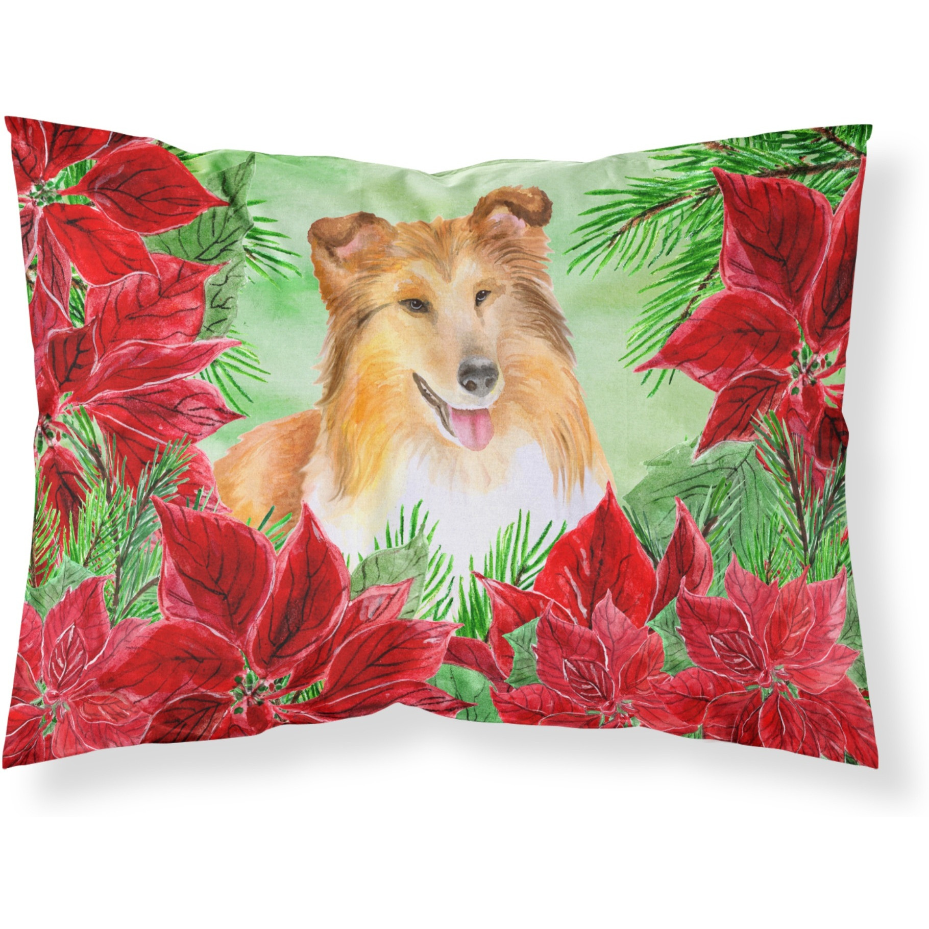 Caroline's Treasures Sheltie Poinsettias Pillowcase Standard Multicolor