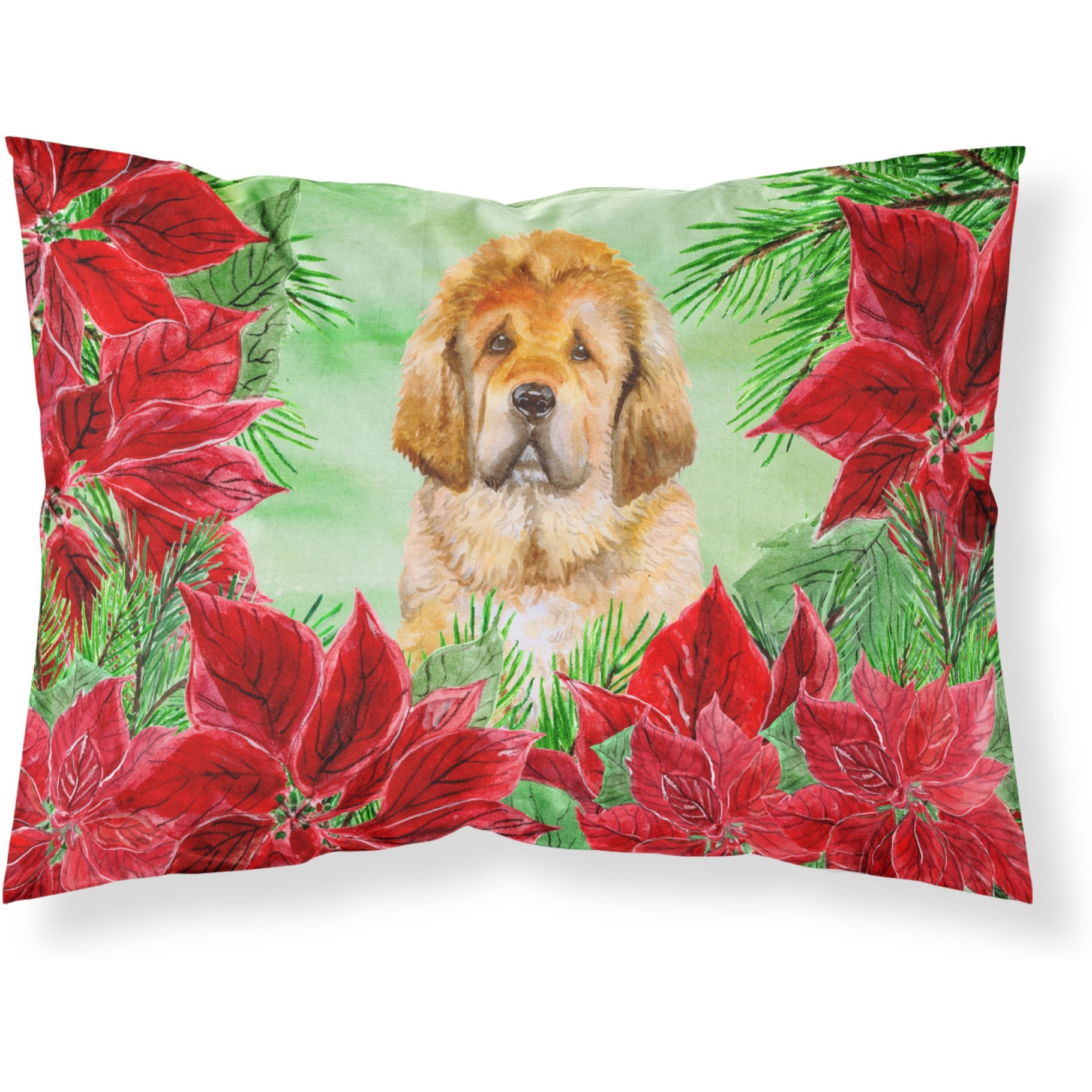 &quotCaroline's Treasures Tibetan Mastiff Poinsettias Printed, Polyester, 250 Thread count, Envelope closure Pillowcase, Standard, Multicolor"