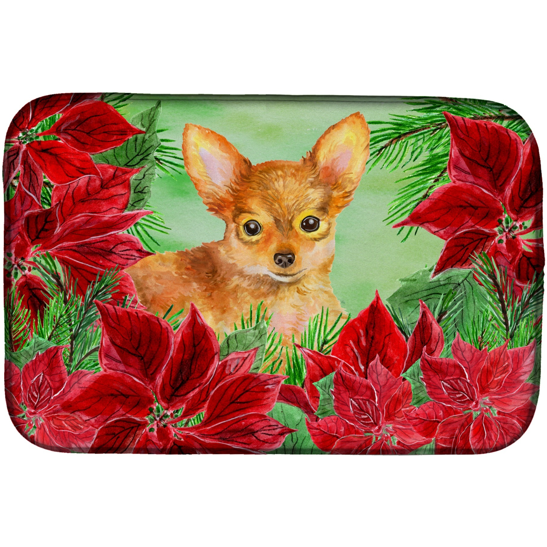 &quotCaroline's Treasures Toy Terrier Poinsettias Dish Drying Mat, 14 X 21, Christmas Poinsettas"