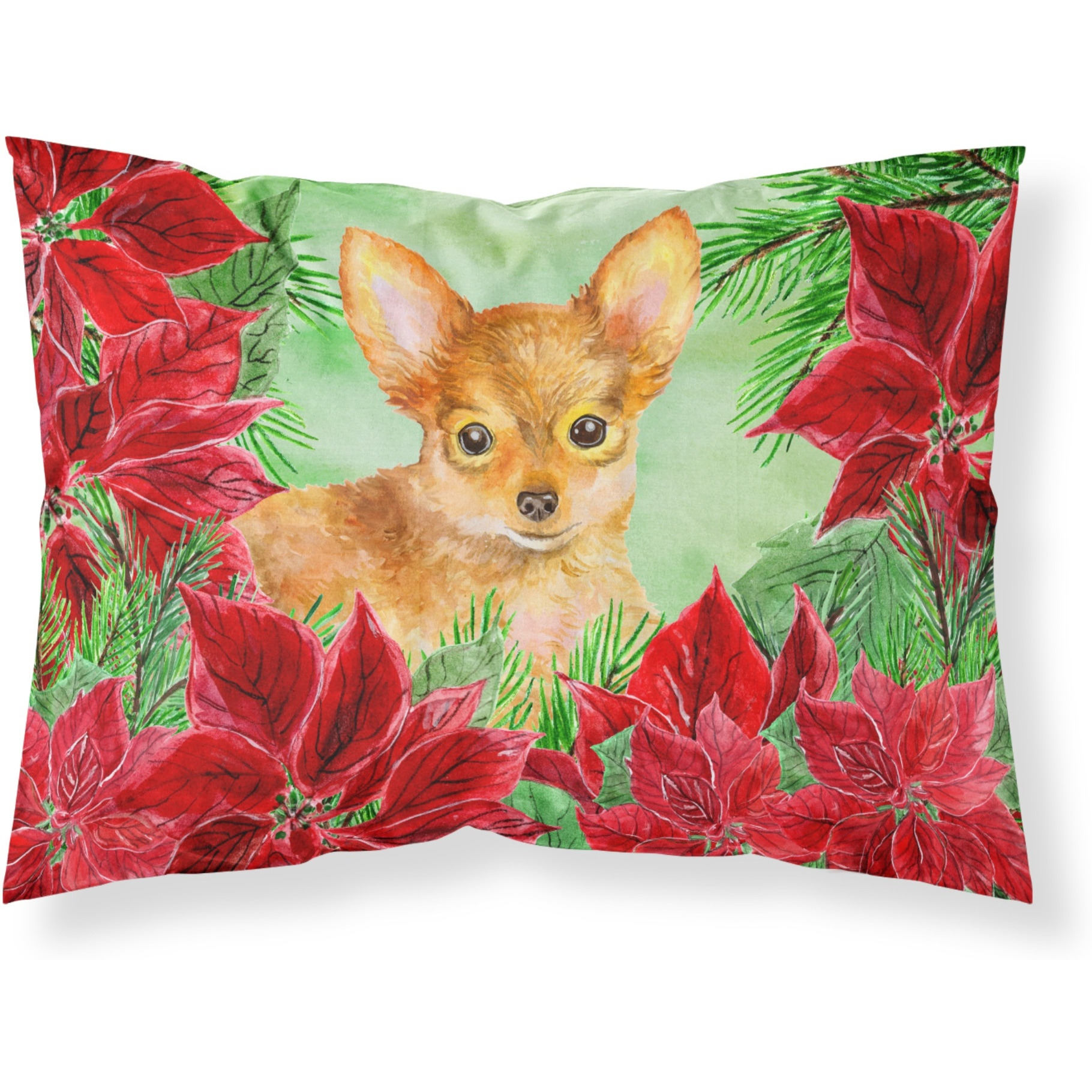 &quotCaroline's Treasures Toy Terrier Poinsettias Printed, Polyester, 250 Thread count, Envelope closure Pillowcase, Standard, Multicolor"