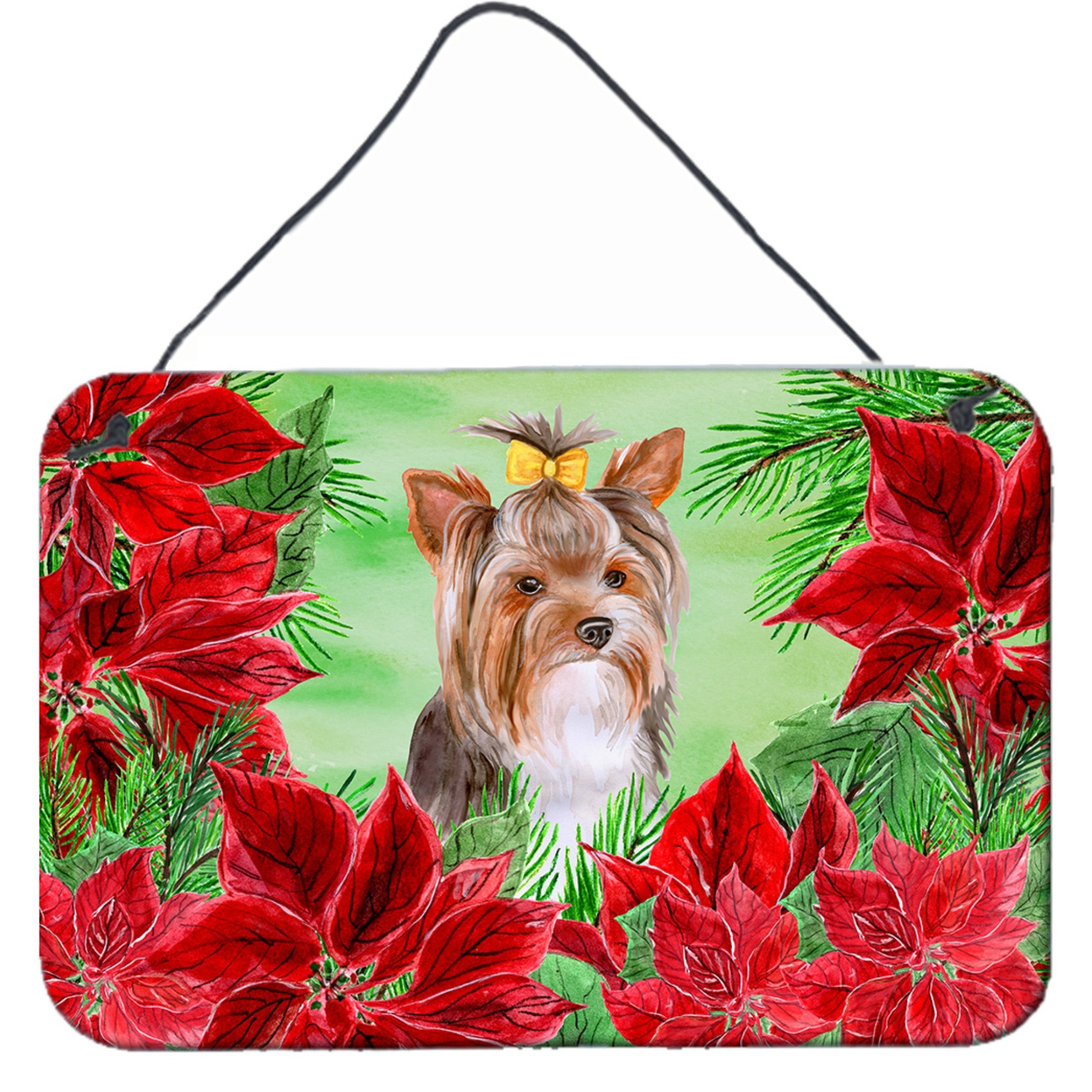 &quotCaroline's Treasures Yorkshire Terrier 2 Poinsettias Metal Print, 8"" x 12"", Multicolor"