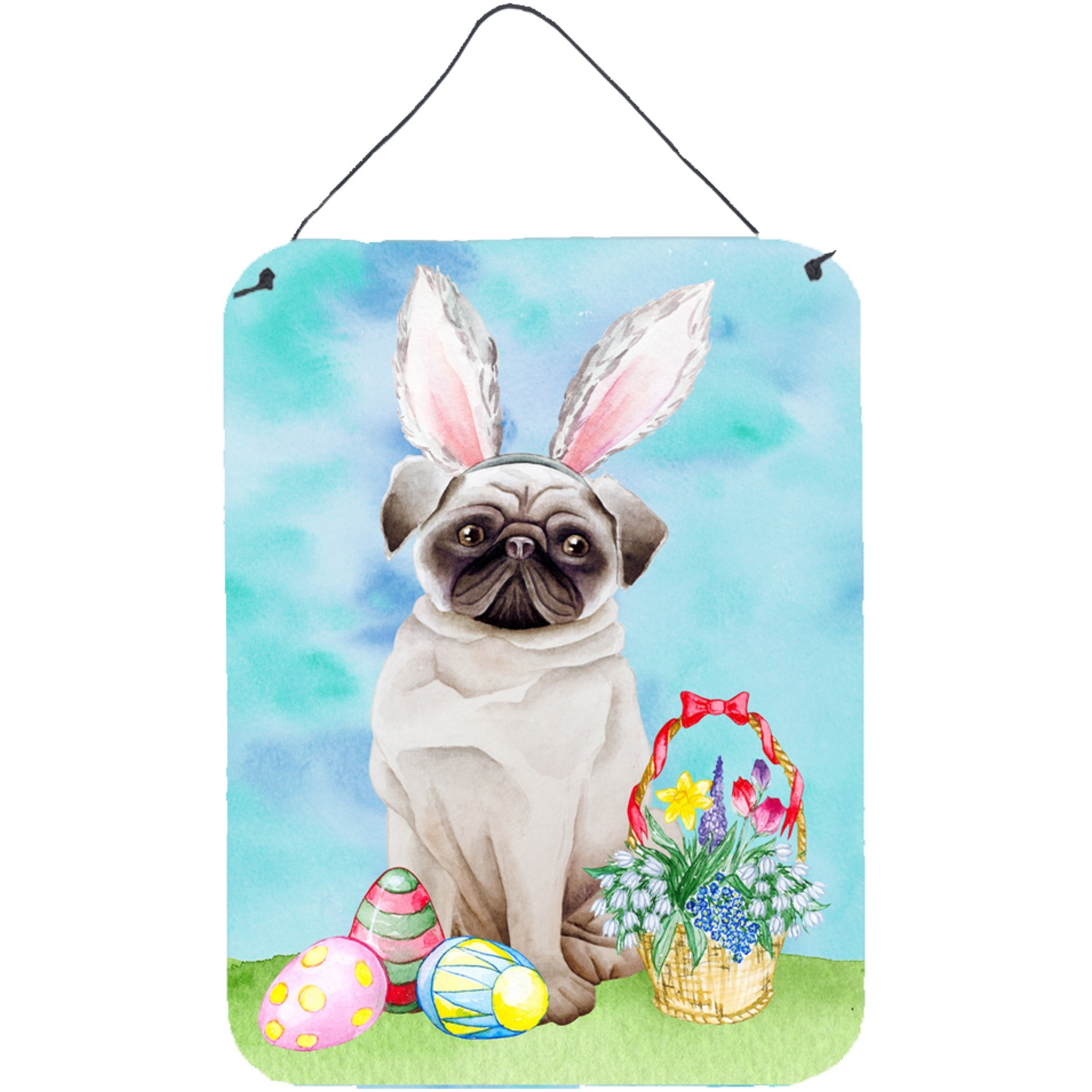 &quotCaroline's Treasures Pug Easter Bunny Metal Print, 16"" x 12"", Multicolor"