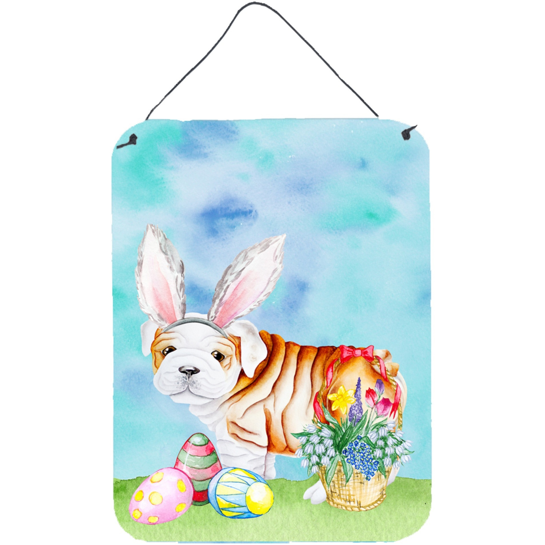 &quotCaroline's Treasures English Bulldog Easter Bunny Metal Print, 16"" x 12"", Multicolor"