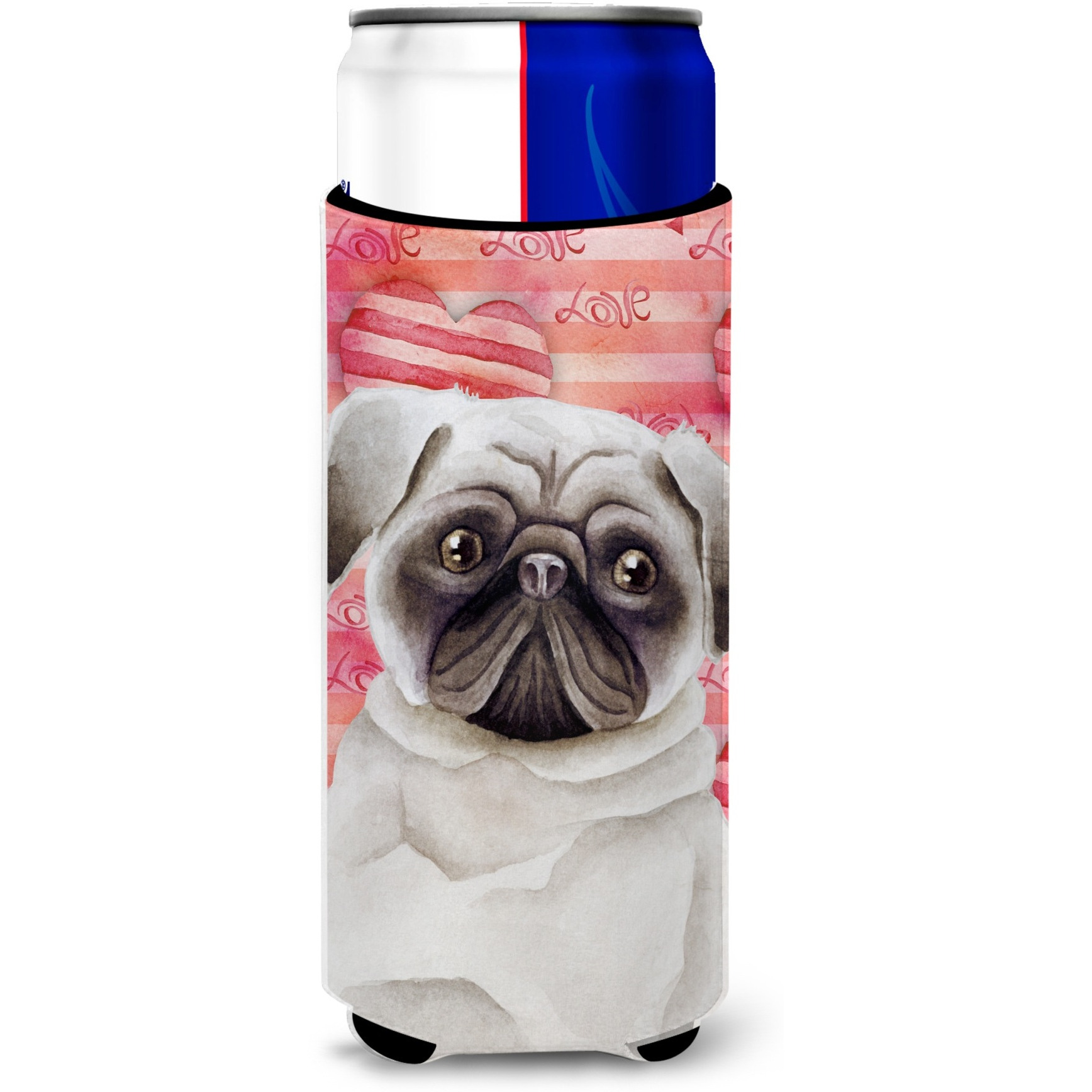 &quotCaroline's Treasures Pug Love Decorative Can Hugger, Slim, Multicolor"