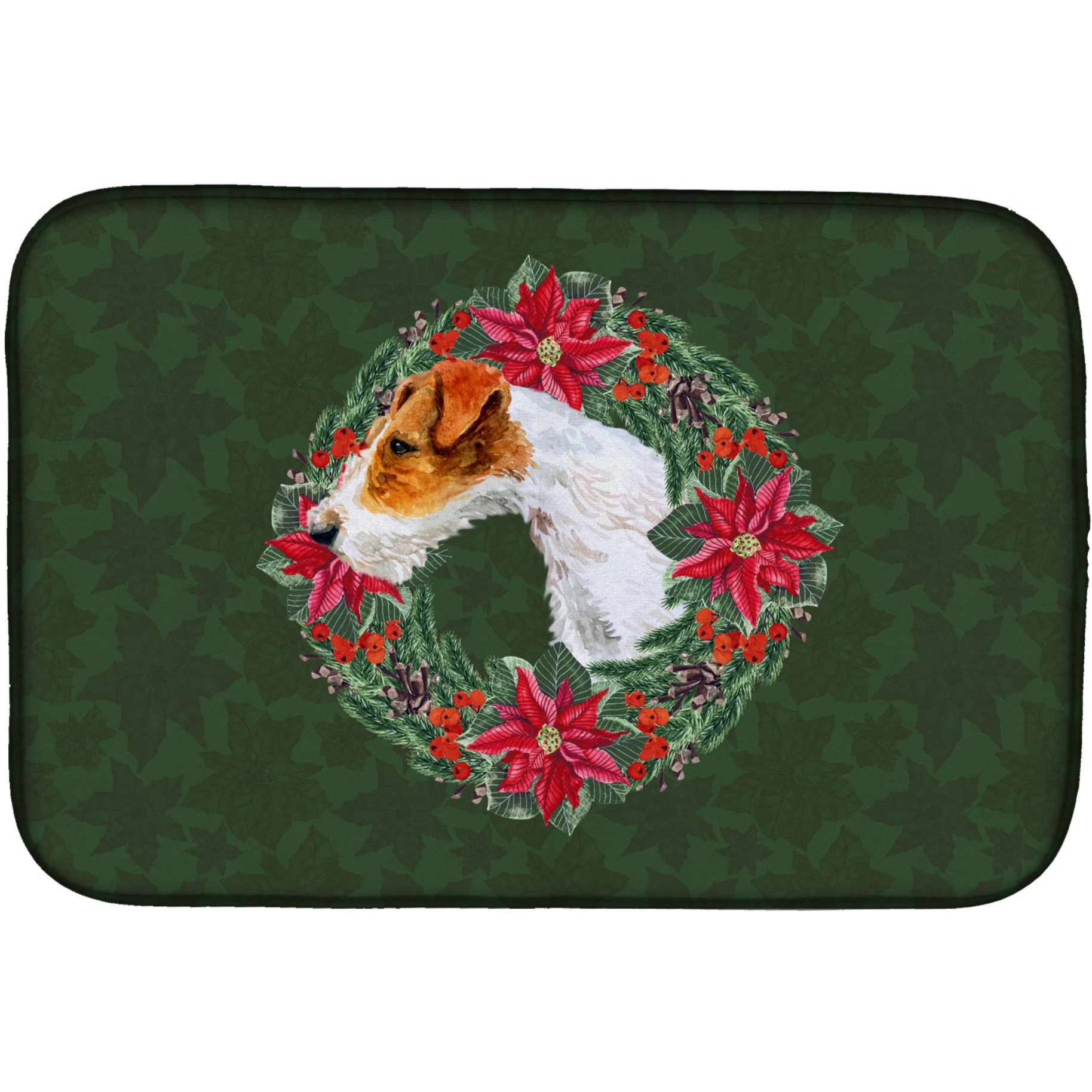 &quotCaroline's Treasures Fox Terrier Poinsettia Dish Drying Mat, 14 x 21, Christmas Wreath"